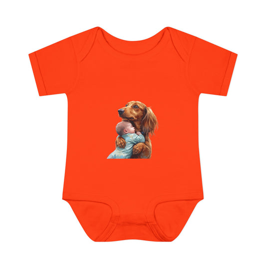 Baby Bodysuit with Dachshund Holding Newborn – Cute Infant Onesie Gift