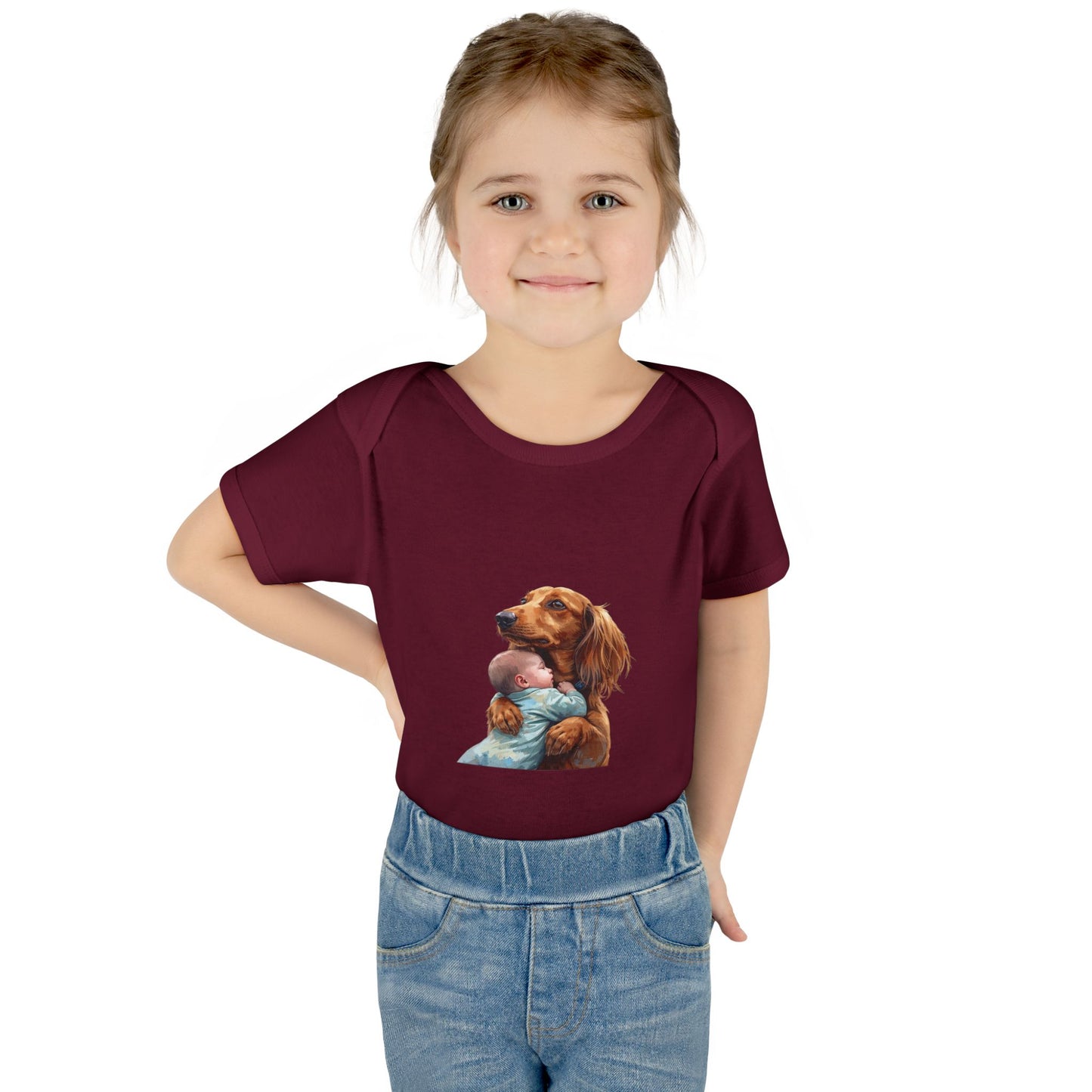 Baby Bodysuit with Dachshund Holding Newborn – Cute Infant Onesie Gift