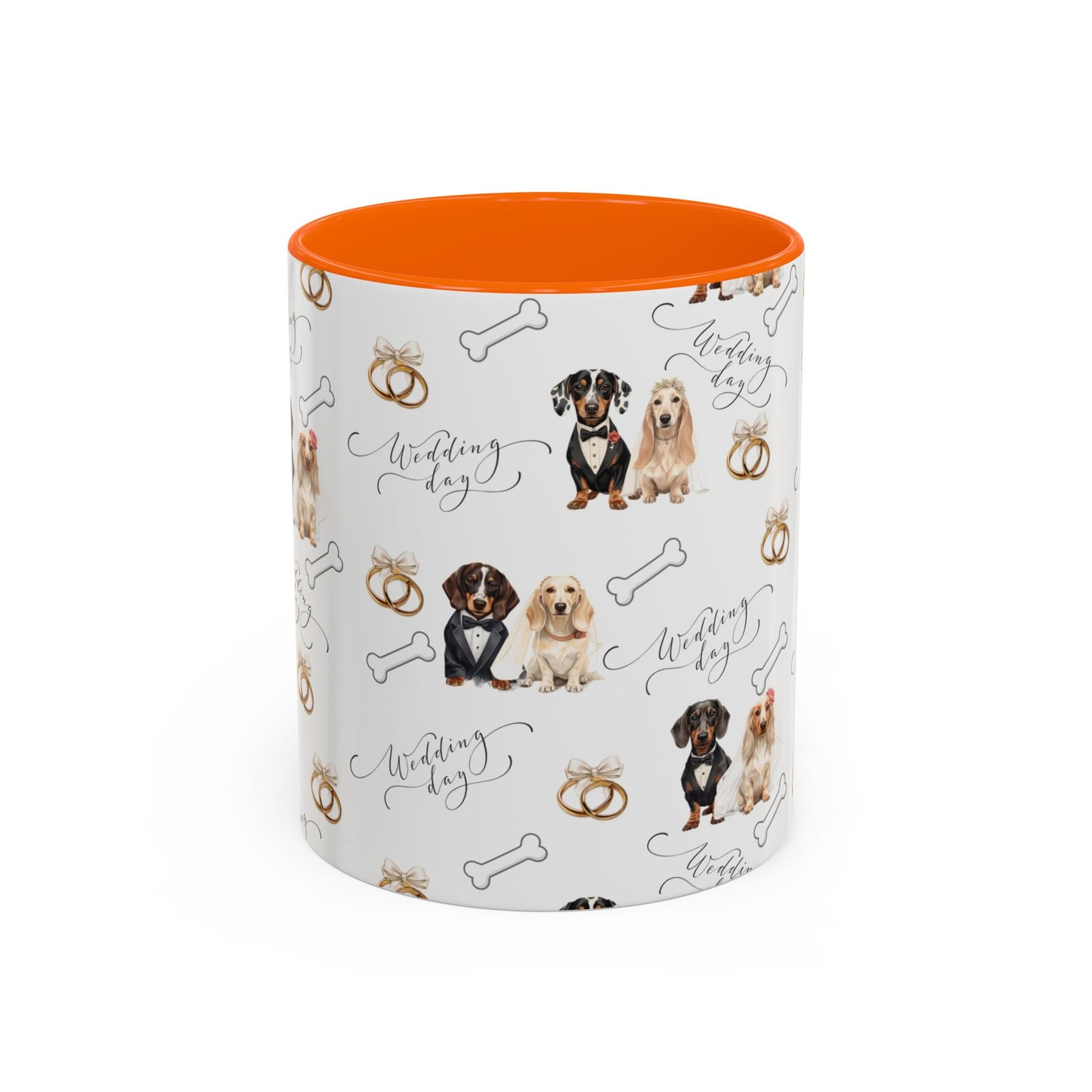Wedding Dogs Coffee Mug — Cute Dachshund & Golden Retriever Pattern with 'Wedding Day' Accents (11/15oz)