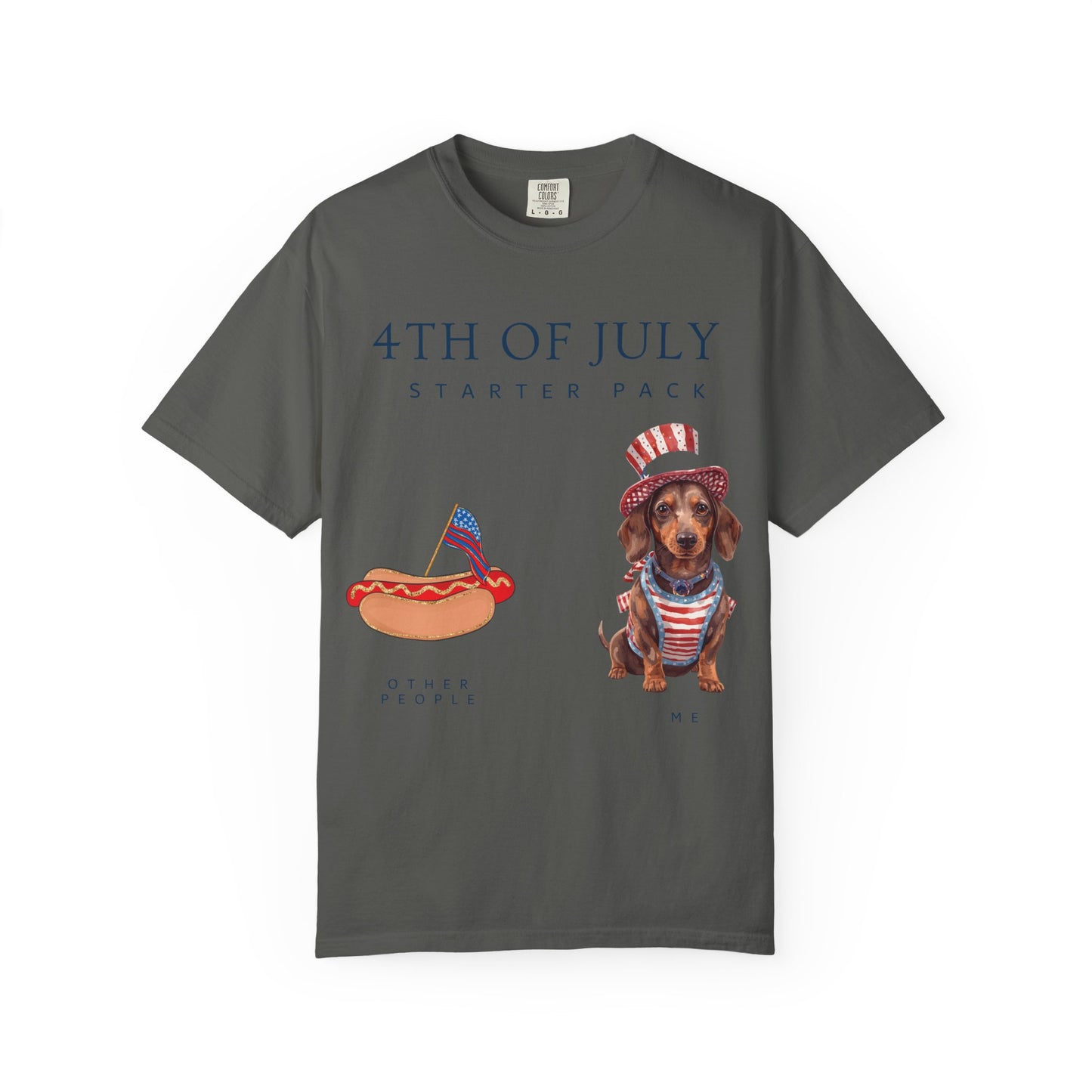 T-Shirt — "4th of July Starter Pack" Patriotic Dachshund Hot Dog Graphic Tee