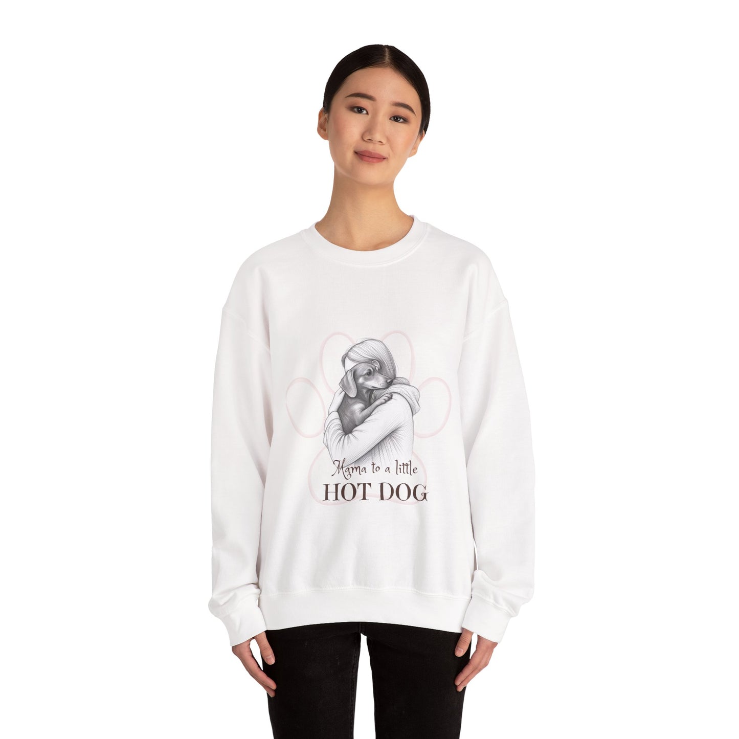 “Mom to a Little Hot Dog” Crewneck Sweatshirt — Cute Dachshund Graphic Pullover