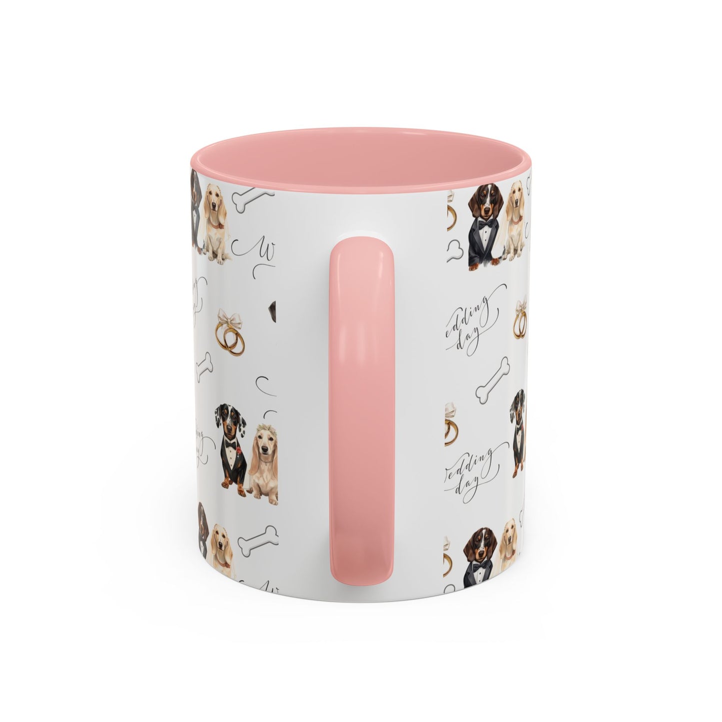 Wedding Dogs Coffee Mug — Cute Dachshund & Golden Retriever Pattern with 'Wedding Day' Accents (11/15oz)