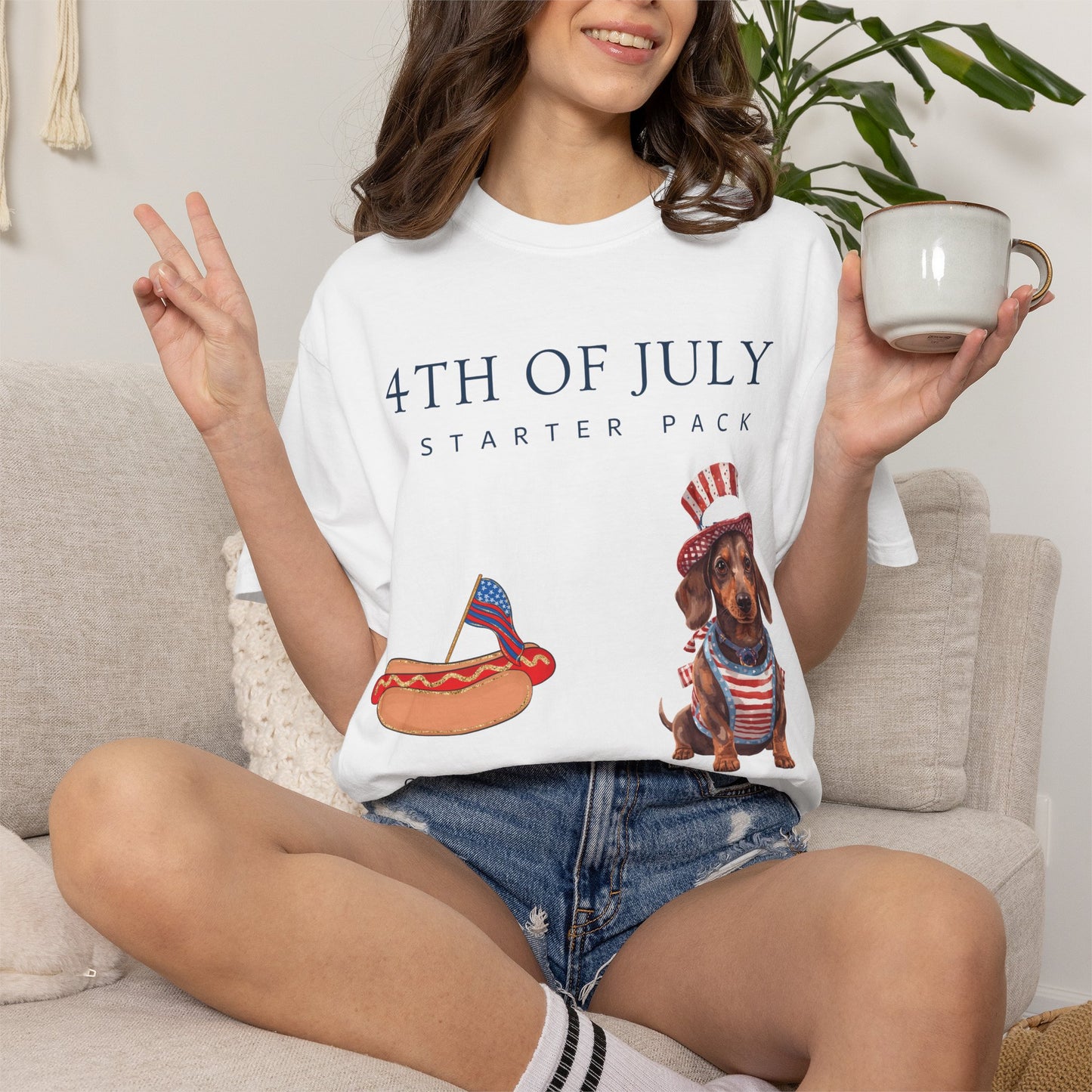 T-Shirt — "4th of July Starter Pack" Patriotic Dachshund Hot Dog Graphic Tee