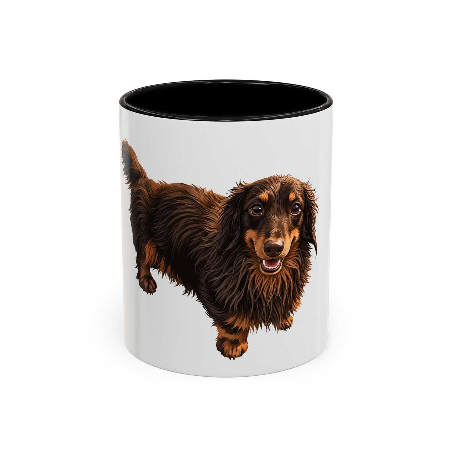 Dachshund Coffee Mug — Cute Long-Haired Wiener Dog Accent Mug (11/15oz)