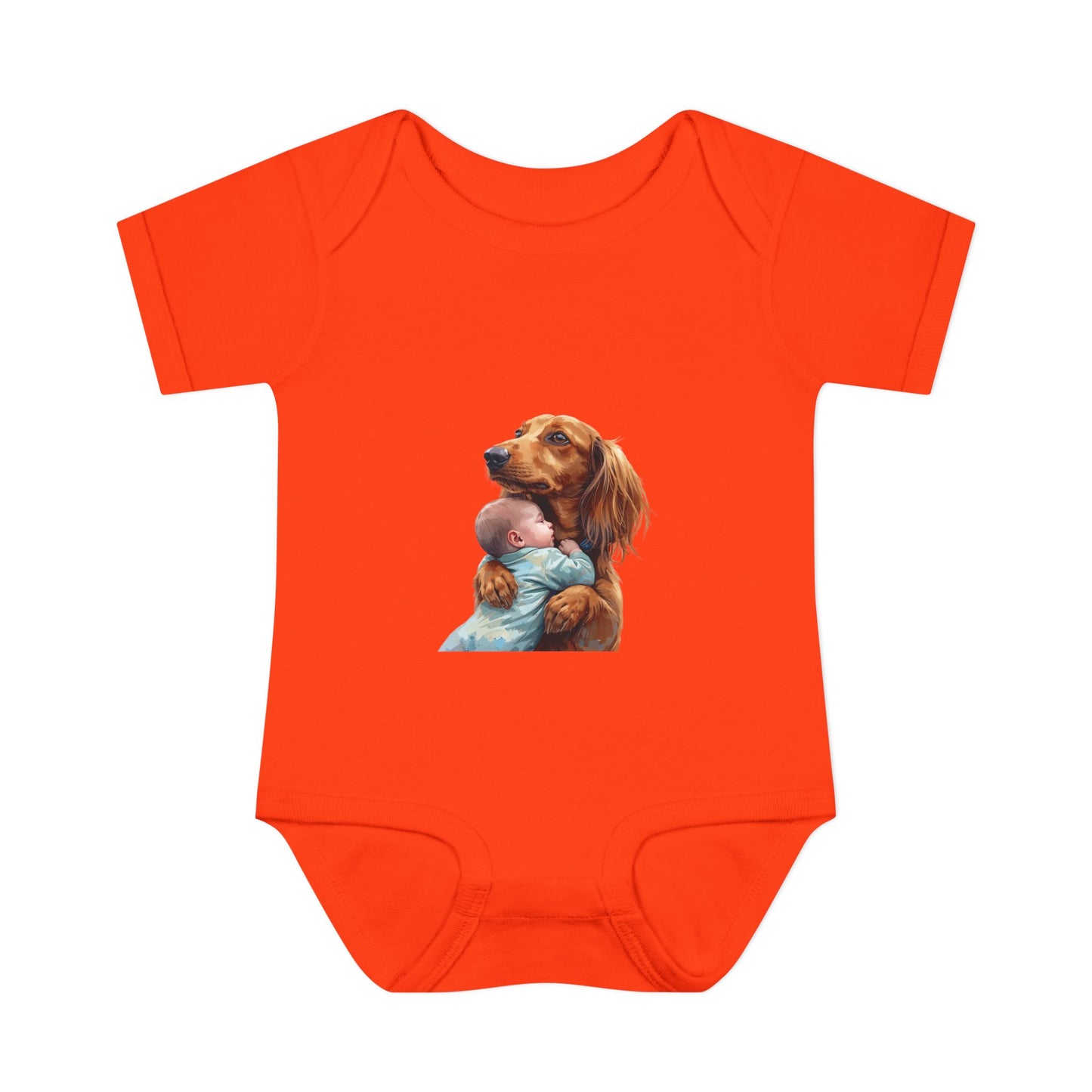 Baby Bodysuit with Dachshund Holding Newborn – Cute Infant Onesie Gift