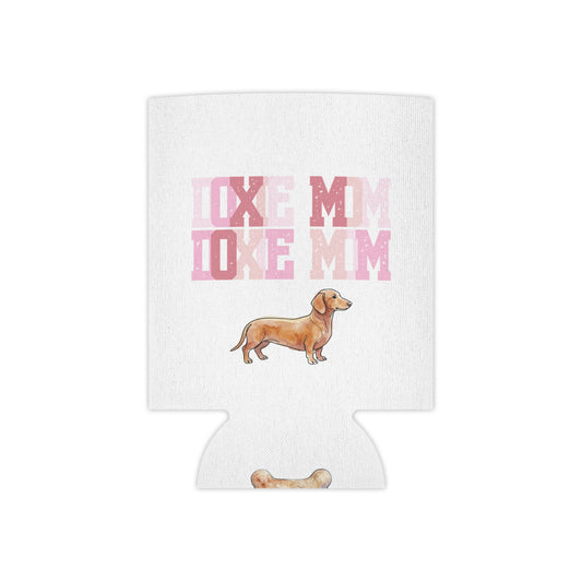 Dachshund Mom Can Cooler – 'Doxie Mom' Pink Watercolor Beer Koozie