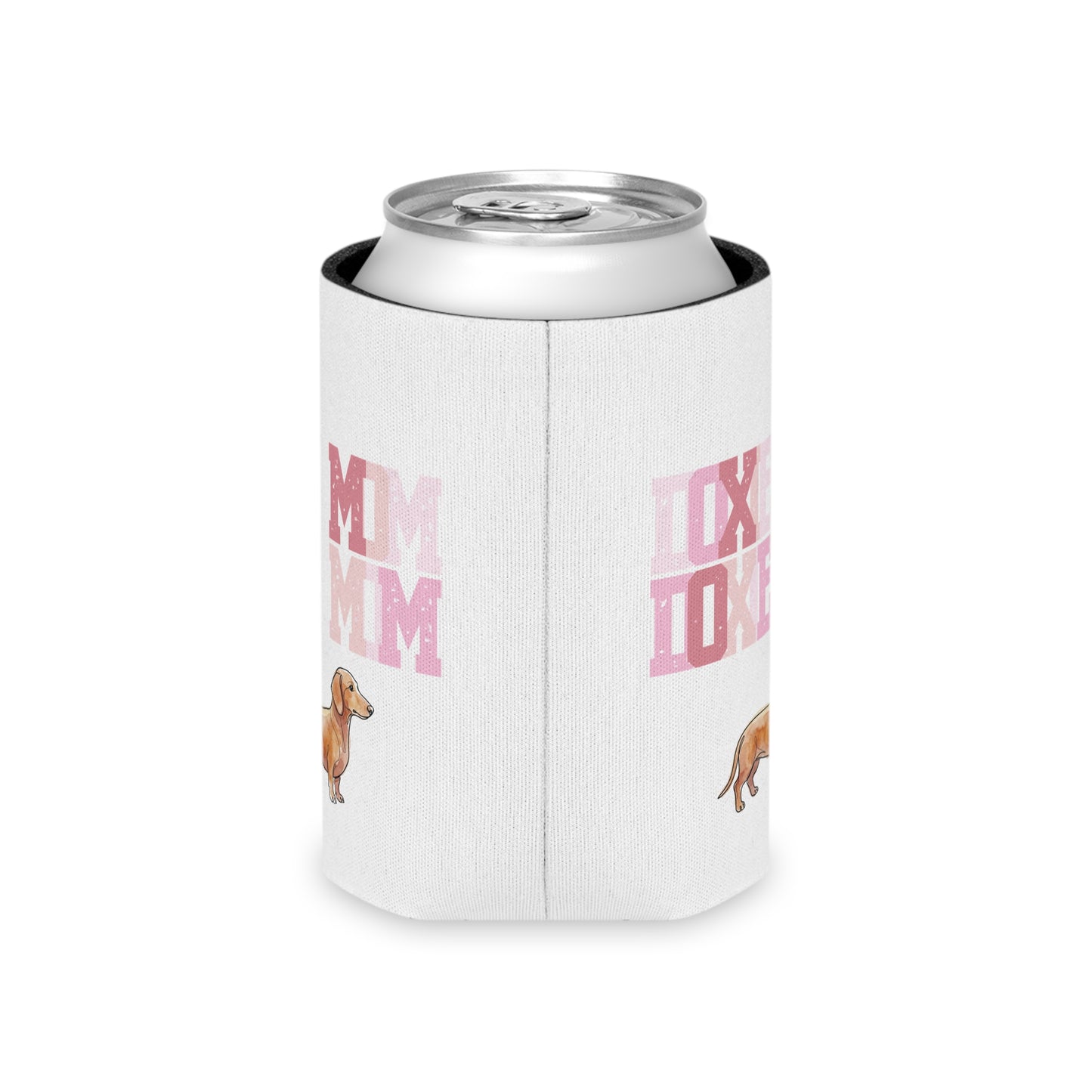 Dachshund Mom Can Cooler – 'Doxie Mom' Pink Watercolor Beer Koozie