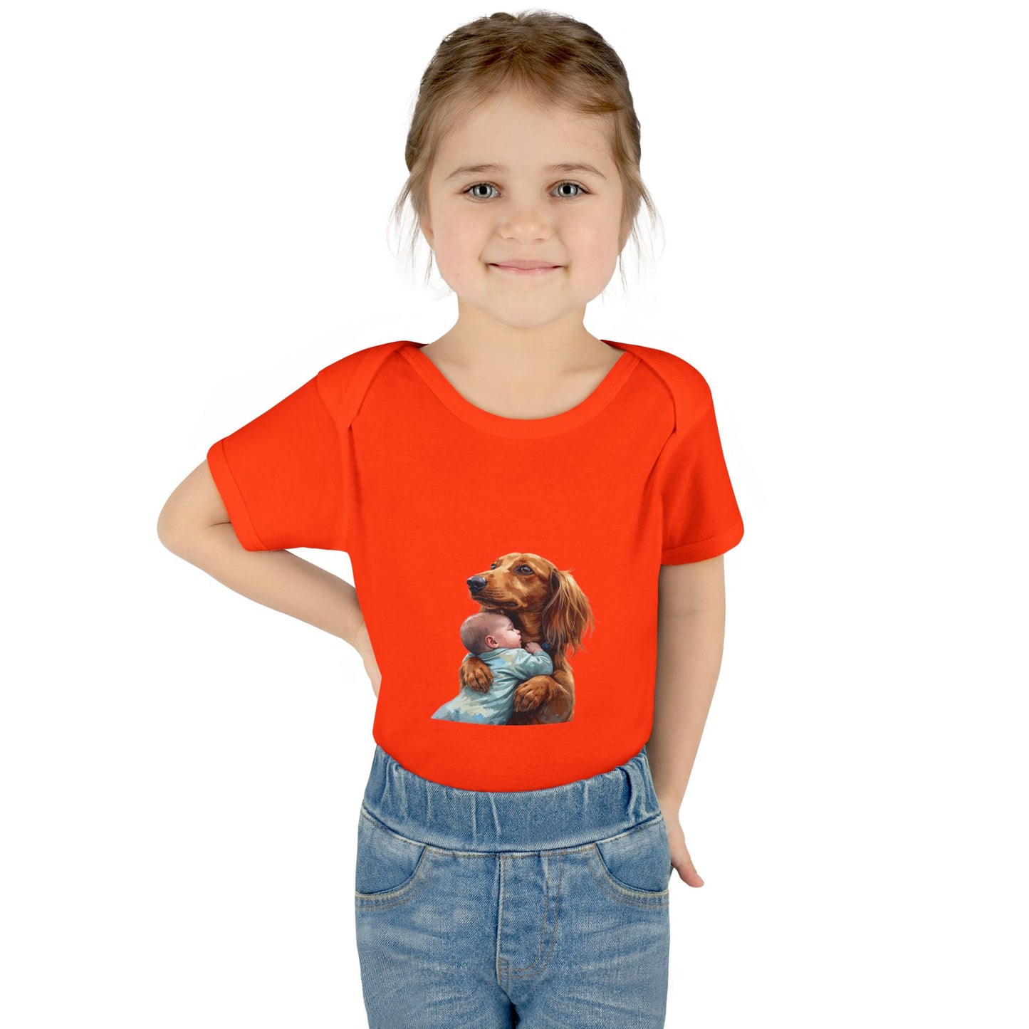 Baby Bodysuit with Dachshund Holding Newborn – Cute Infant Onesie Gift