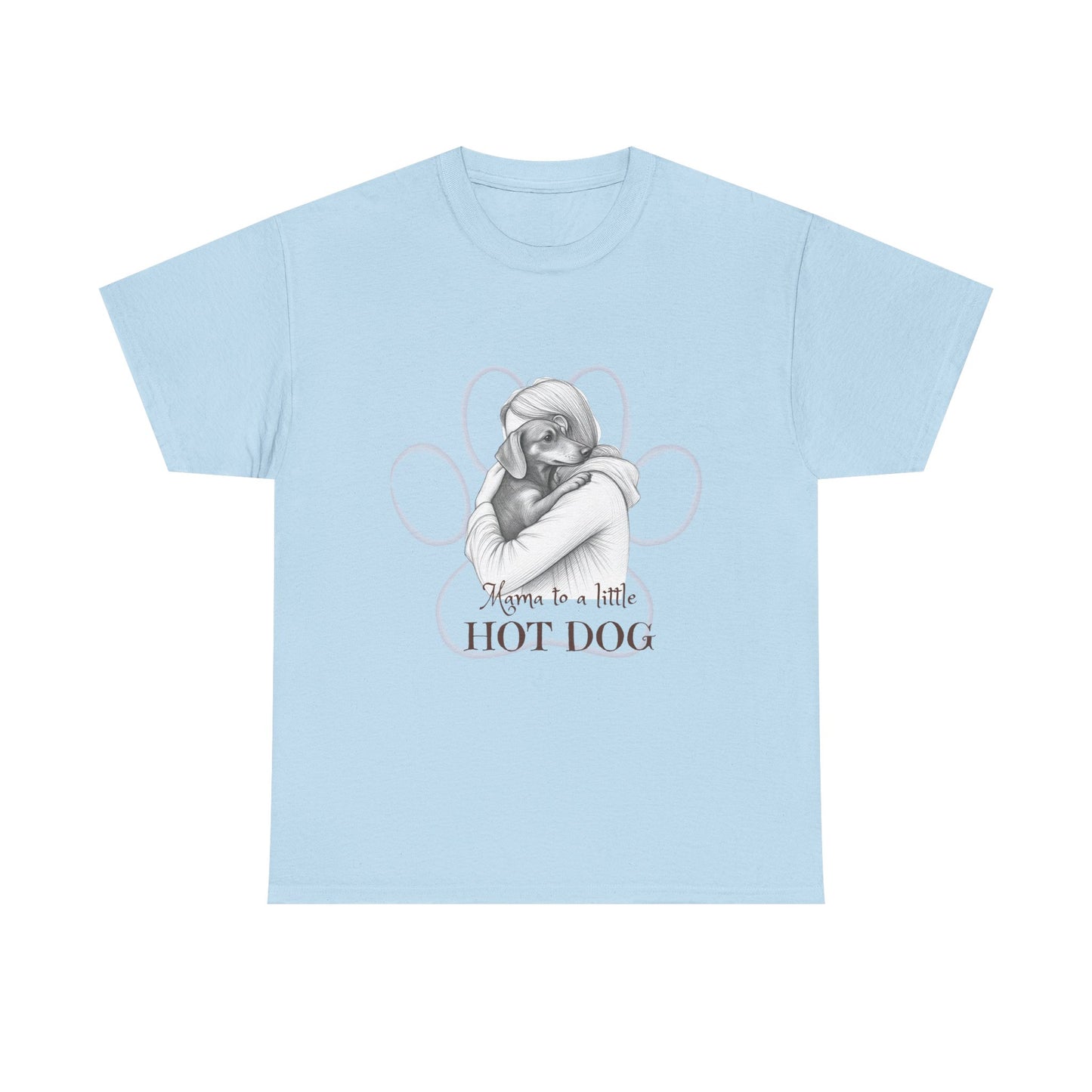 T‑Shirt — Retro Mom Dog Illustration with “MAMA to a Little HOT DOG” Text