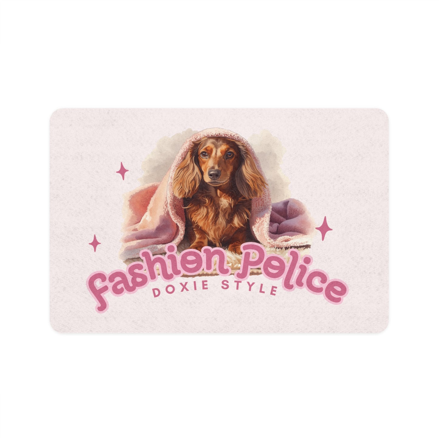 Pet Food Mat — "Fashion Pelice: Doxie Style" Dachshund Feeding Mat (12x18)