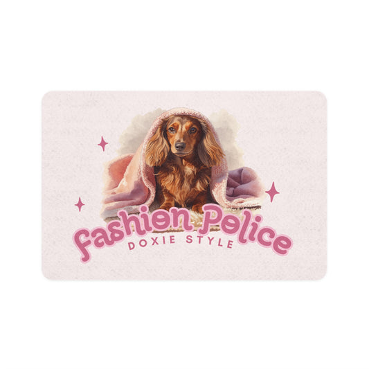 Pet Food Mat — "Fashion Pelice: Doxie Style" Dachshund Feeding Mat (12x18)