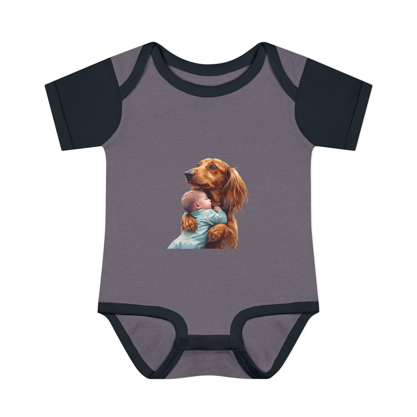 Baby Bodysuit with Dachshund Holding Newborn – Cute Infant Onesie Gift