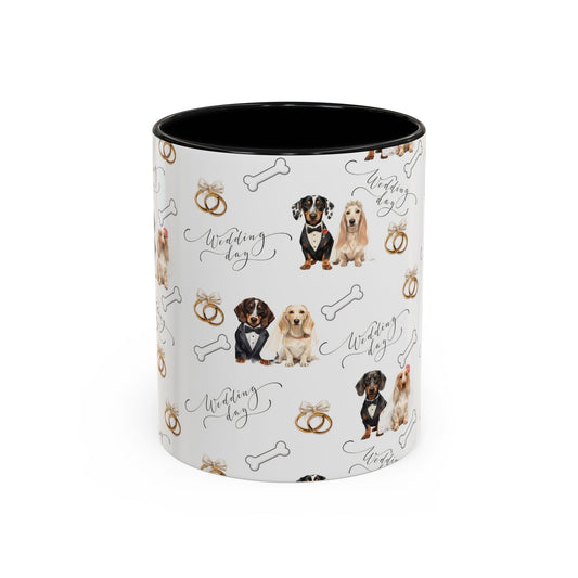 Wedding Dogs Coffee Mug — Cute Dachshund & Golden Retriever Pattern with 'Wedding Day' Accents (11/15oz)