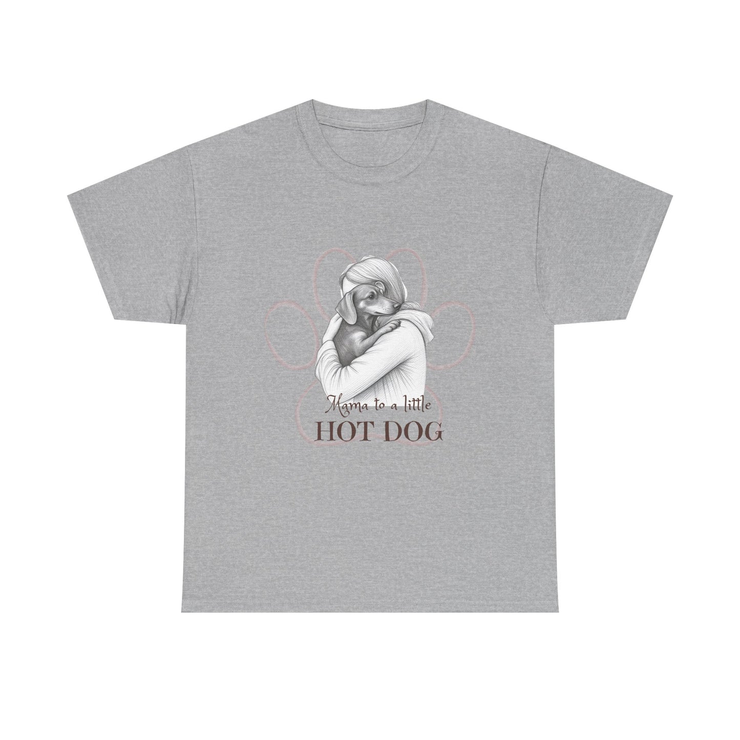 T‑Shirt — Retro Mom Dog Illustration with “MAMA to a Little HOT DOG” Text