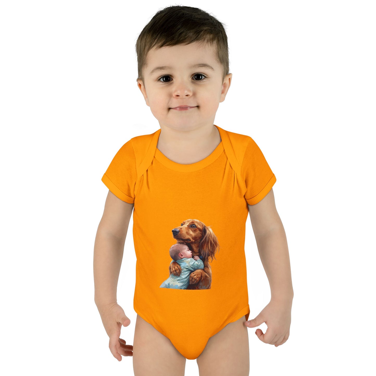 Baby Bodysuit with Dachshund Holding Newborn – Cute Infant Onesie Gift