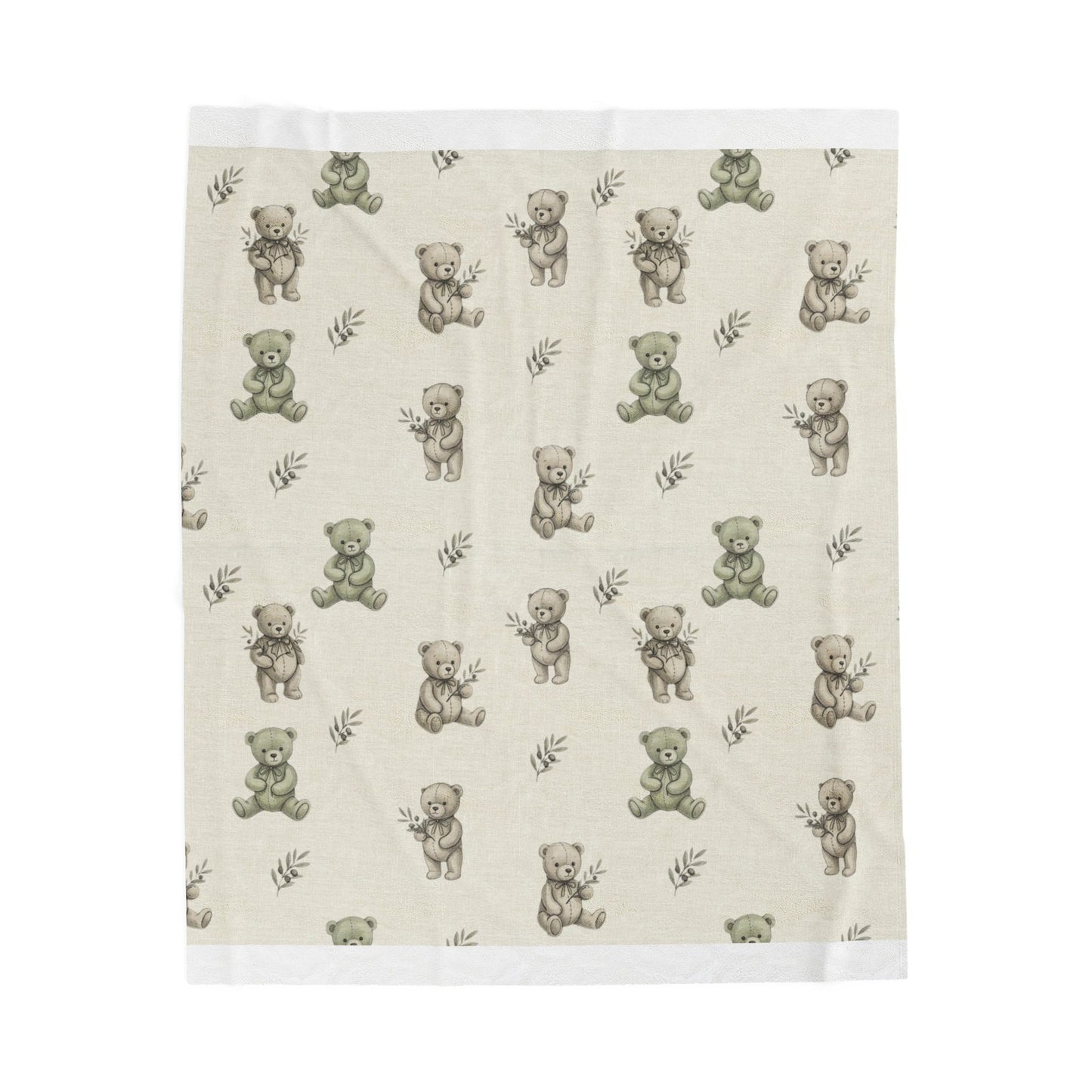 Teddy Bear Velveteen Plush Blanket — Soft Neutral Nursery Throw for Baby Shower & Newborn