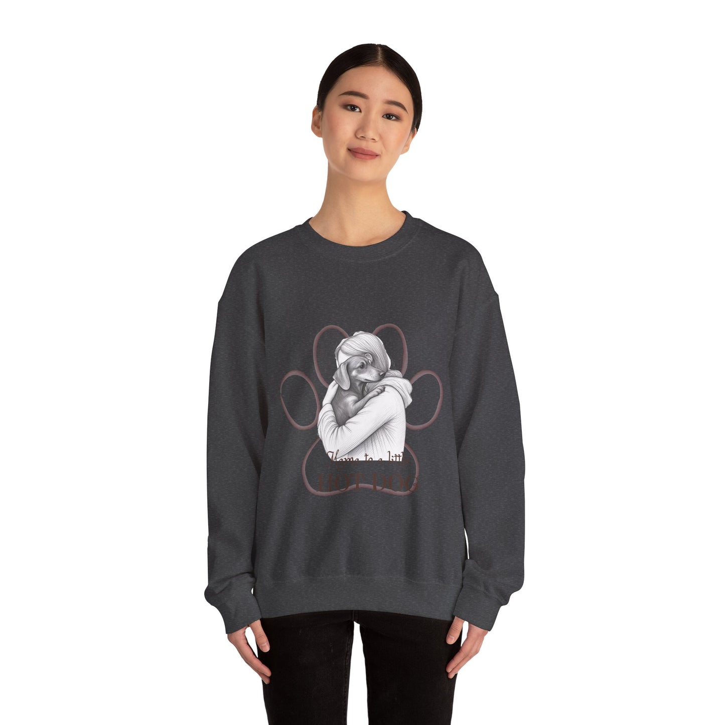 “Mom to a Little Hot Dog” Crewneck Sweatshirt — Cute Dachshund Graphic Pullover