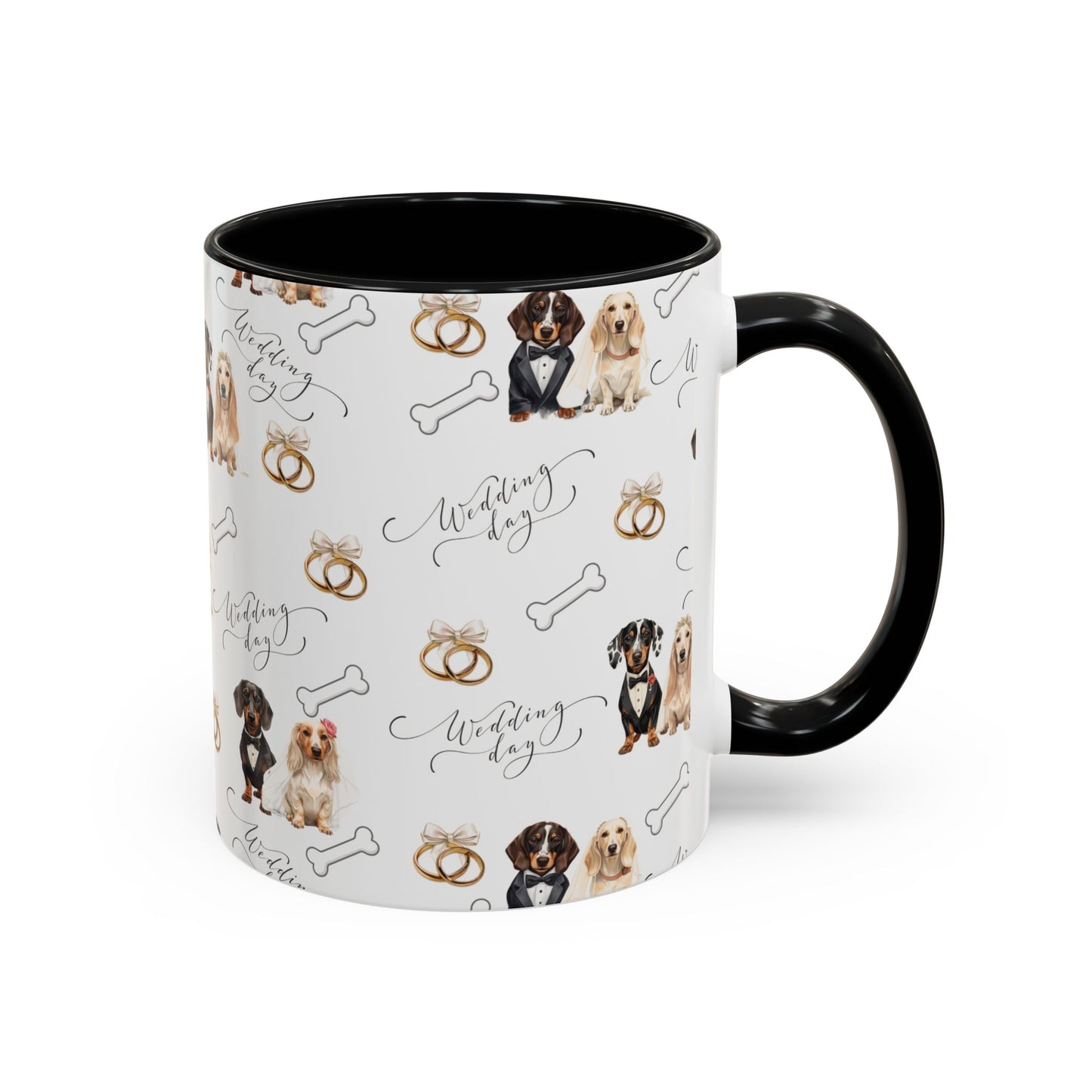 Wedding Dogs Coffee Mug — Cute Dachshund & Golden Retriever Pattern with 'Wedding Day' Accents (11/15oz)