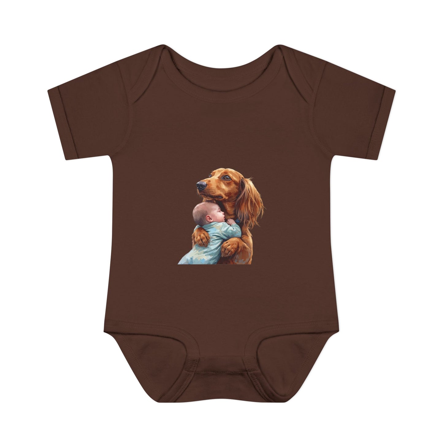 Baby Bodysuit with Dachshund Holding Newborn – Cute Infant Onesie Gift