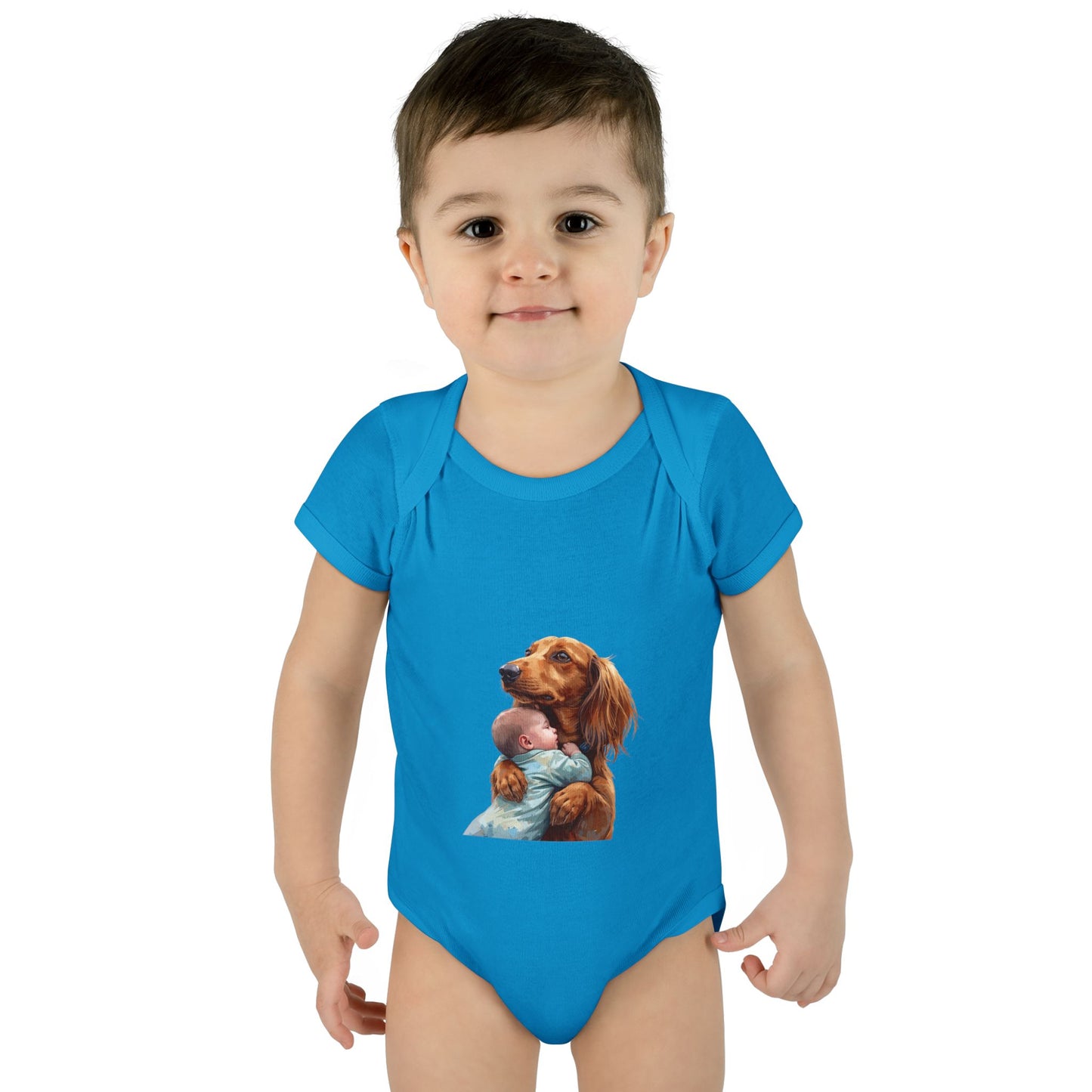 Baby Bodysuit with Dachshund Holding Newborn – Cute Infant Onesie Gift