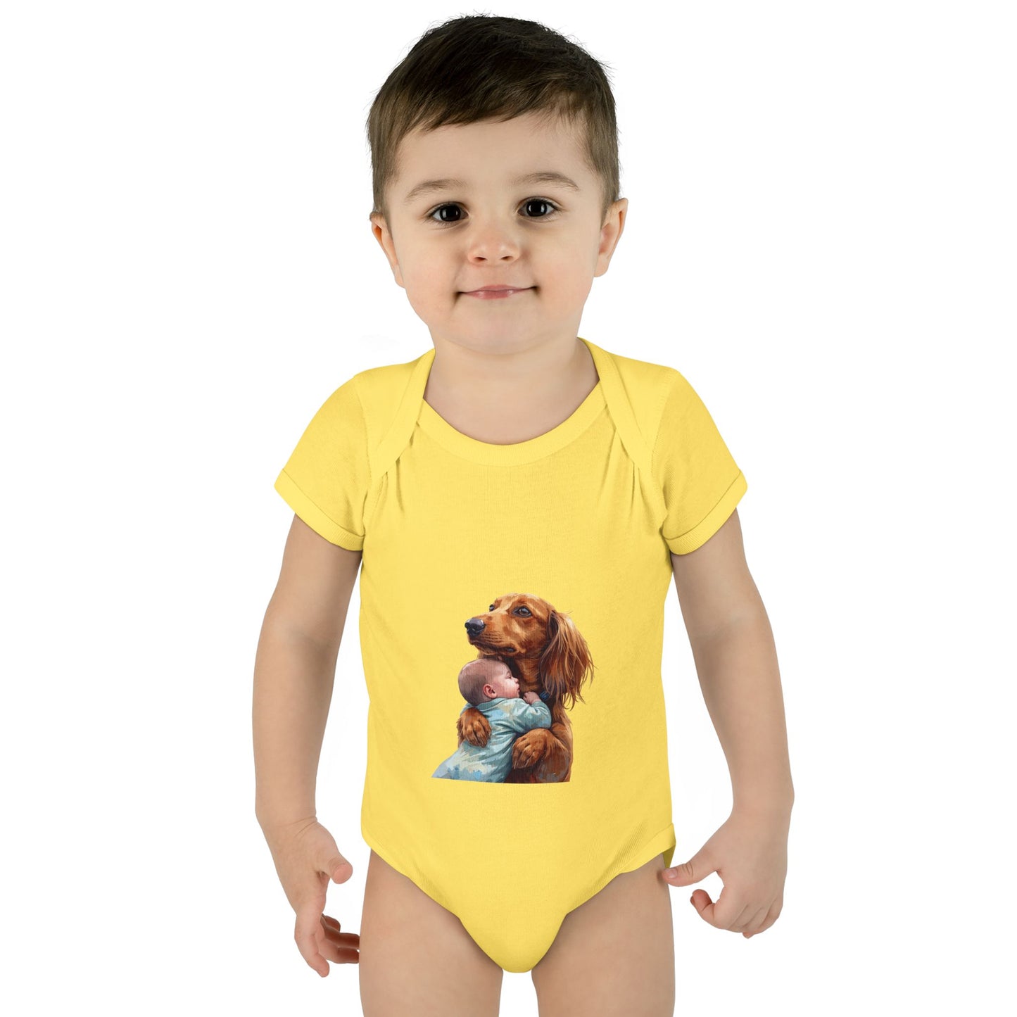 Baby Bodysuit with Dachshund Holding Newborn – Cute Infant Onesie Gift