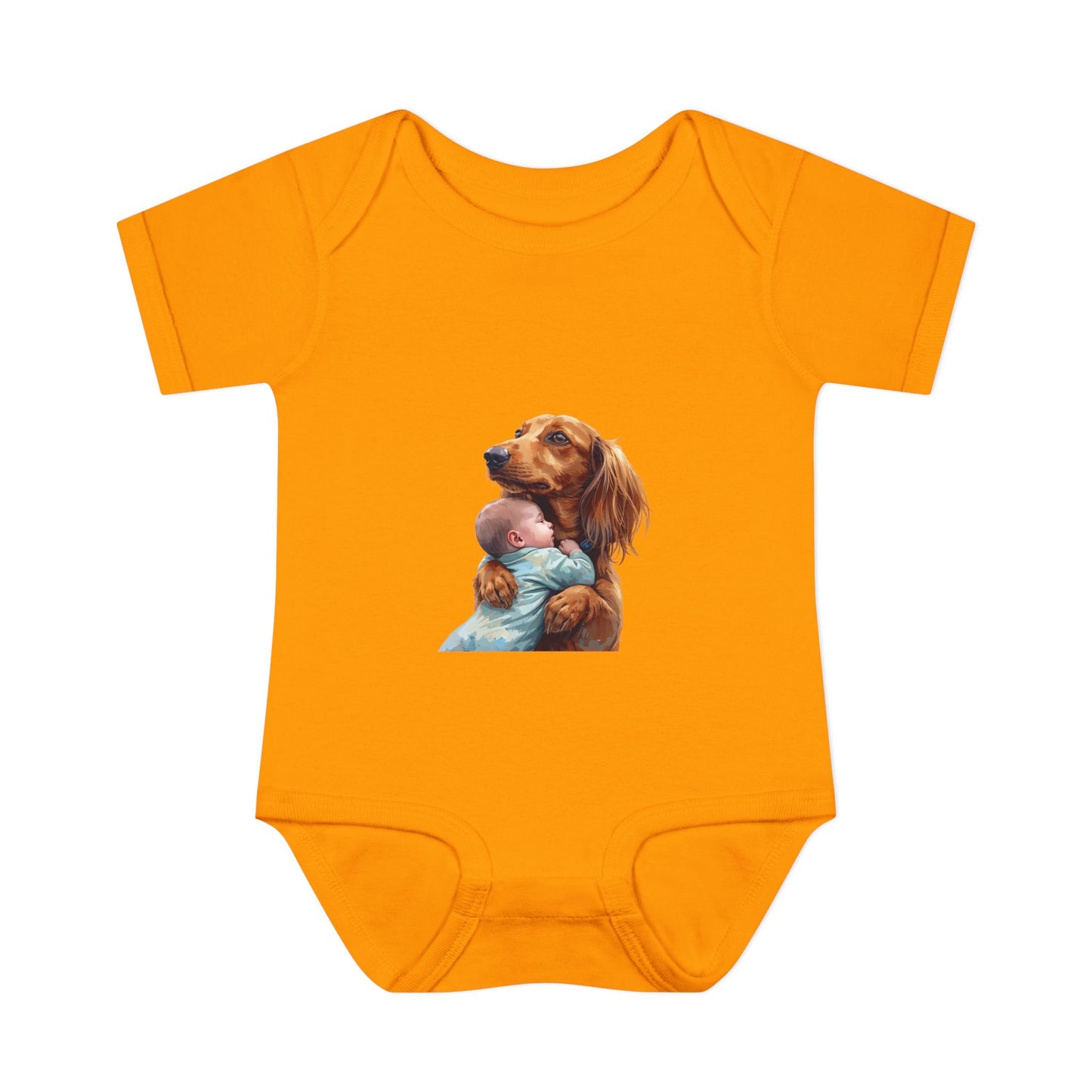 Baby Bodysuit with Dachshund Holding Newborn – Cute Infant Onesie Gift
