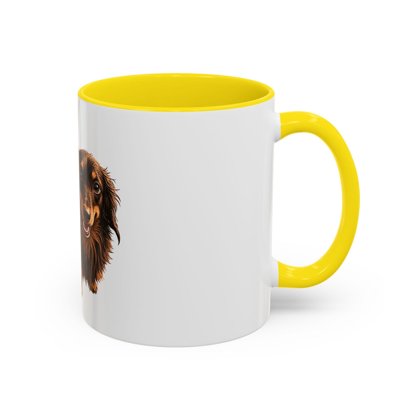 Dachshund Coffee Mug — Cute Long-Haired Wiener Dog Accent Mug (11/15oz)