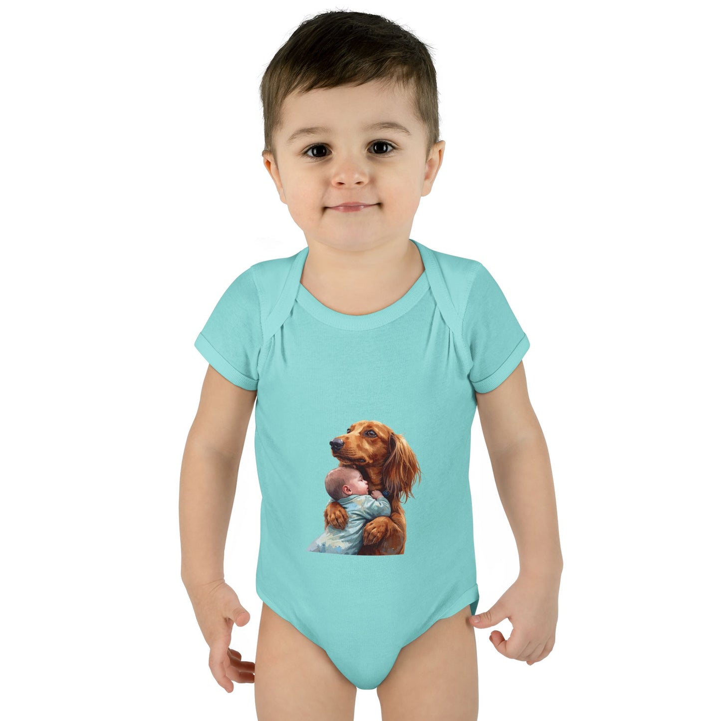 Baby Bodysuit with Dachshund Holding Newborn – Cute Infant Onesie Gift