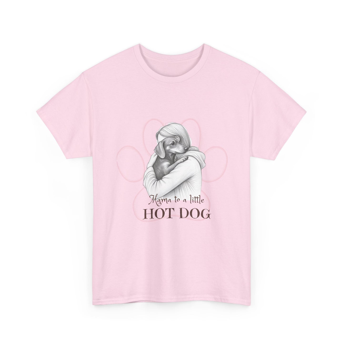 T‑Shirt — Retro Mom Dog Illustration with “MAMA to a Little HOT DOG” Text