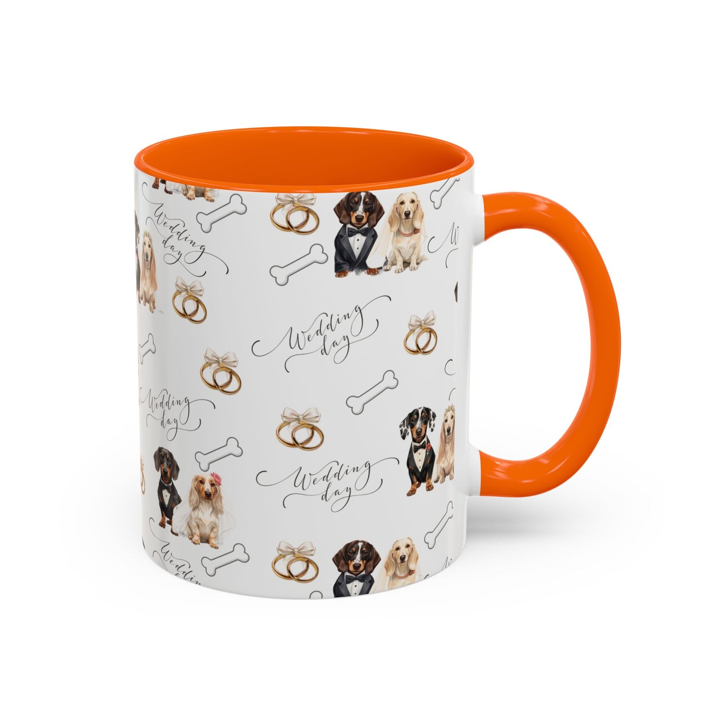 Wedding Dogs Coffee Mug — Cute Dachshund & Golden Retriever Pattern with 'Wedding Day' Accents (11/15oz)