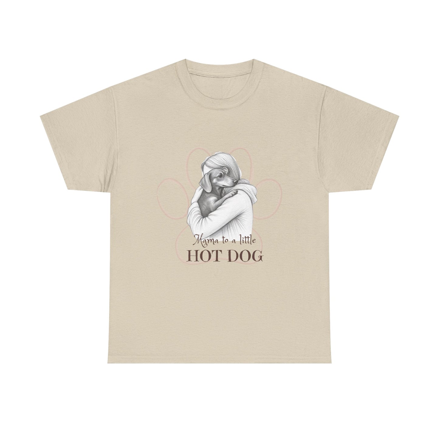 T‑Shirt — Retro Mom Dog Illustration with “MAMA to a Little HOT DOG” Text
