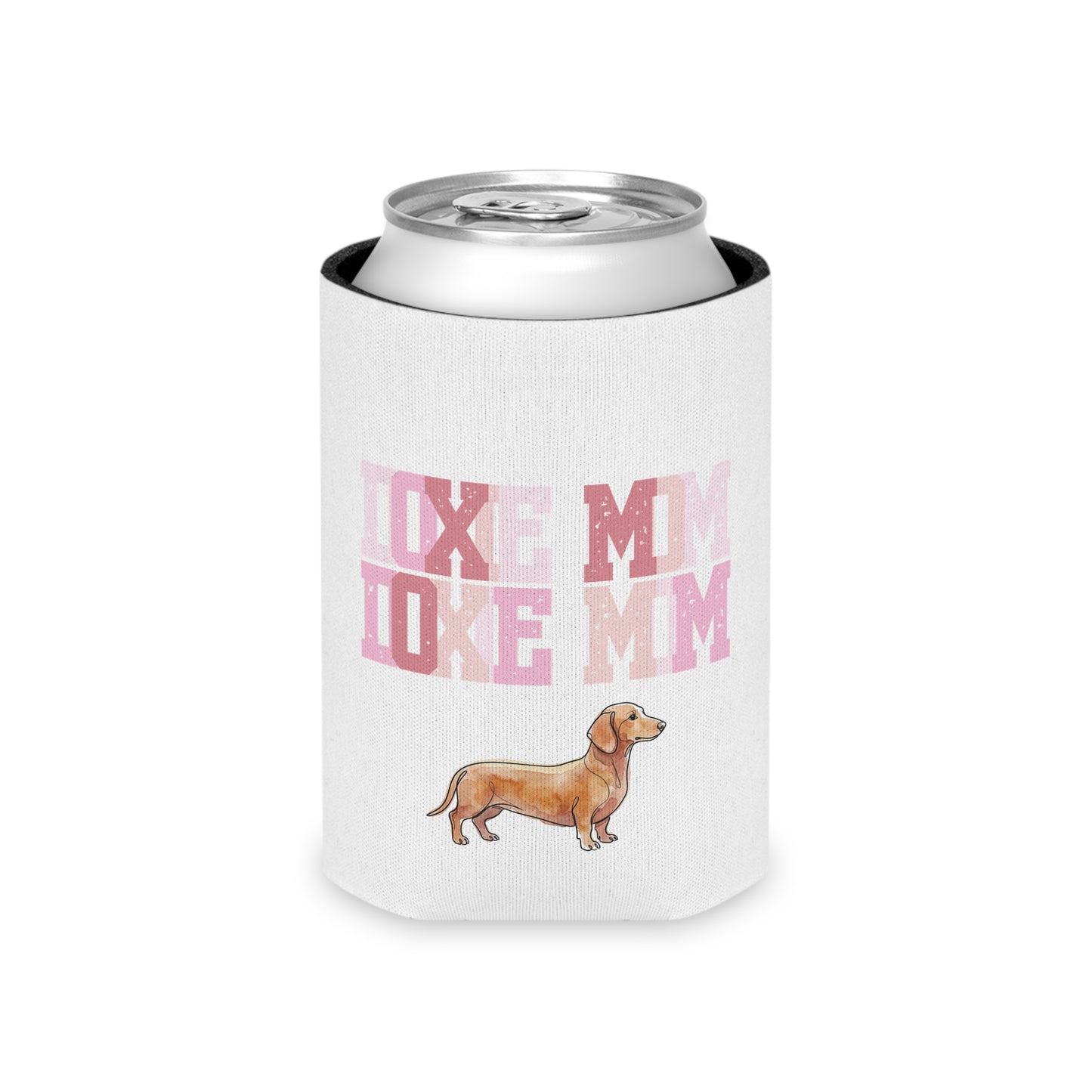 Dachshund Mom Can Cooler – 'Doxie Mom' Pink Watercolor Beer Koozie