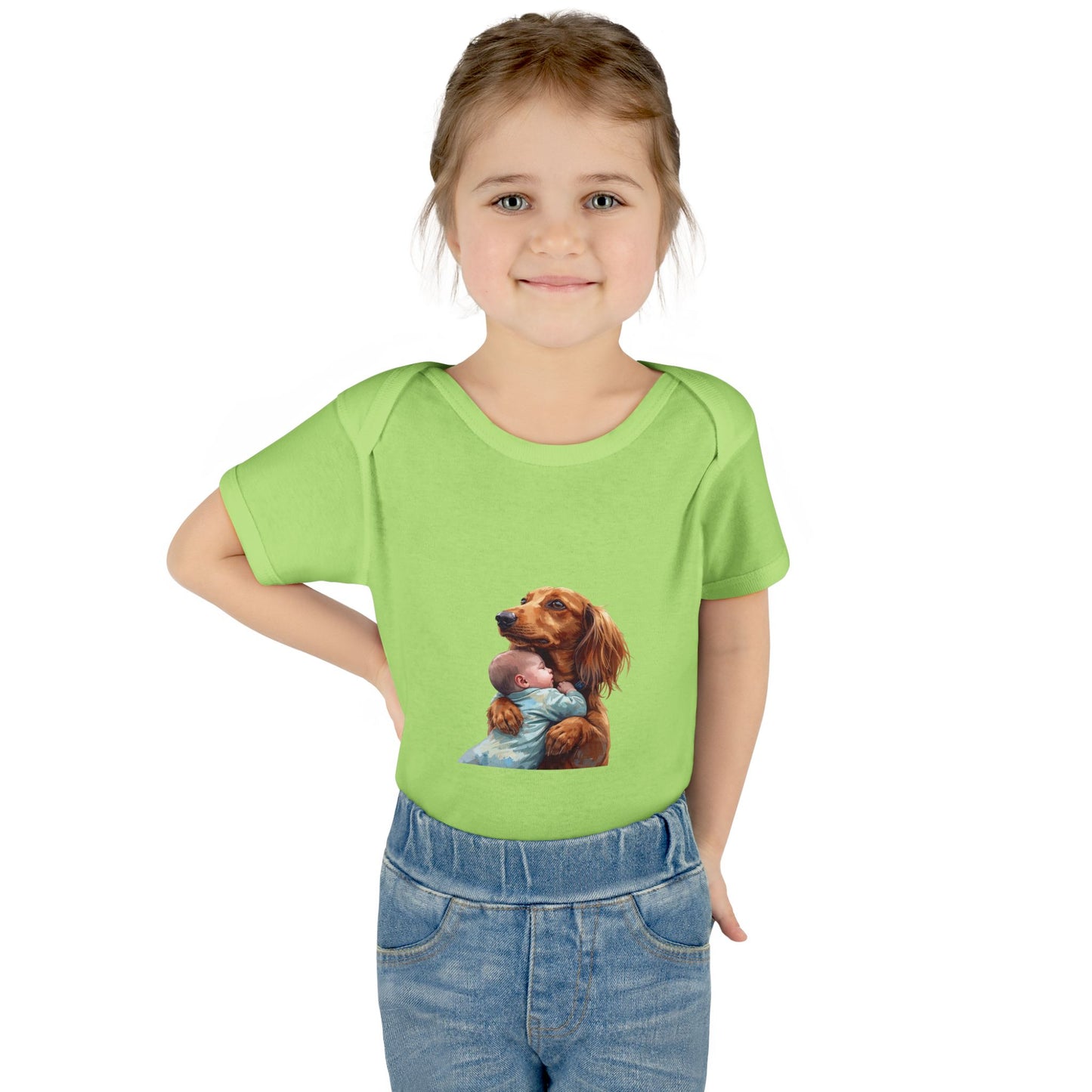 Baby Bodysuit with Dachshund Holding Newborn – Cute Infant Onesie Gift