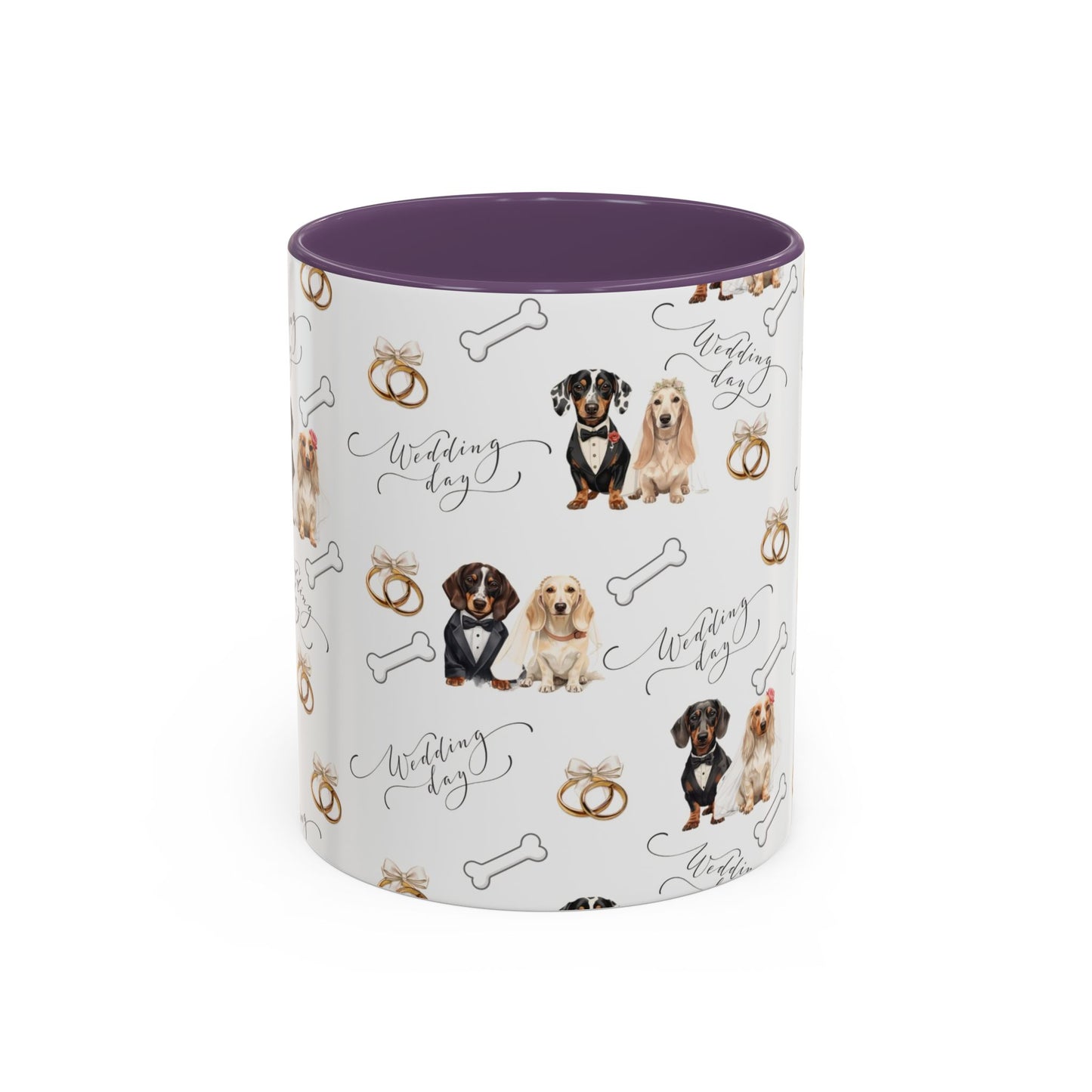 Wedding Dogs Coffee Mug — Cute Dachshund & Golden Retriever Pattern with 'Wedding Day' Accents (11/15oz)