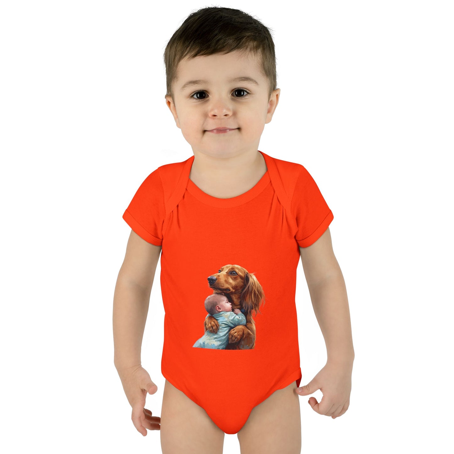 Baby Bodysuit with Dachshund Holding Newborn – Cute Infant Onesie Gift