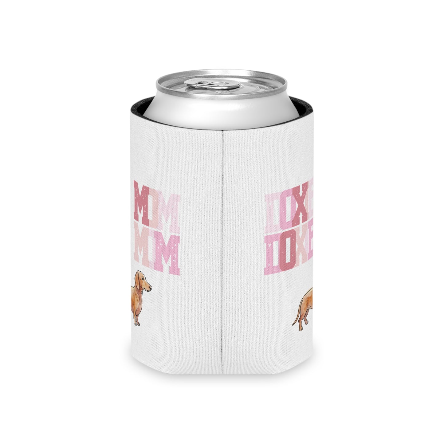 Dachshund Mom Can Cooler – 'Doxie Mom' Pink Watercolor Beer Koozie