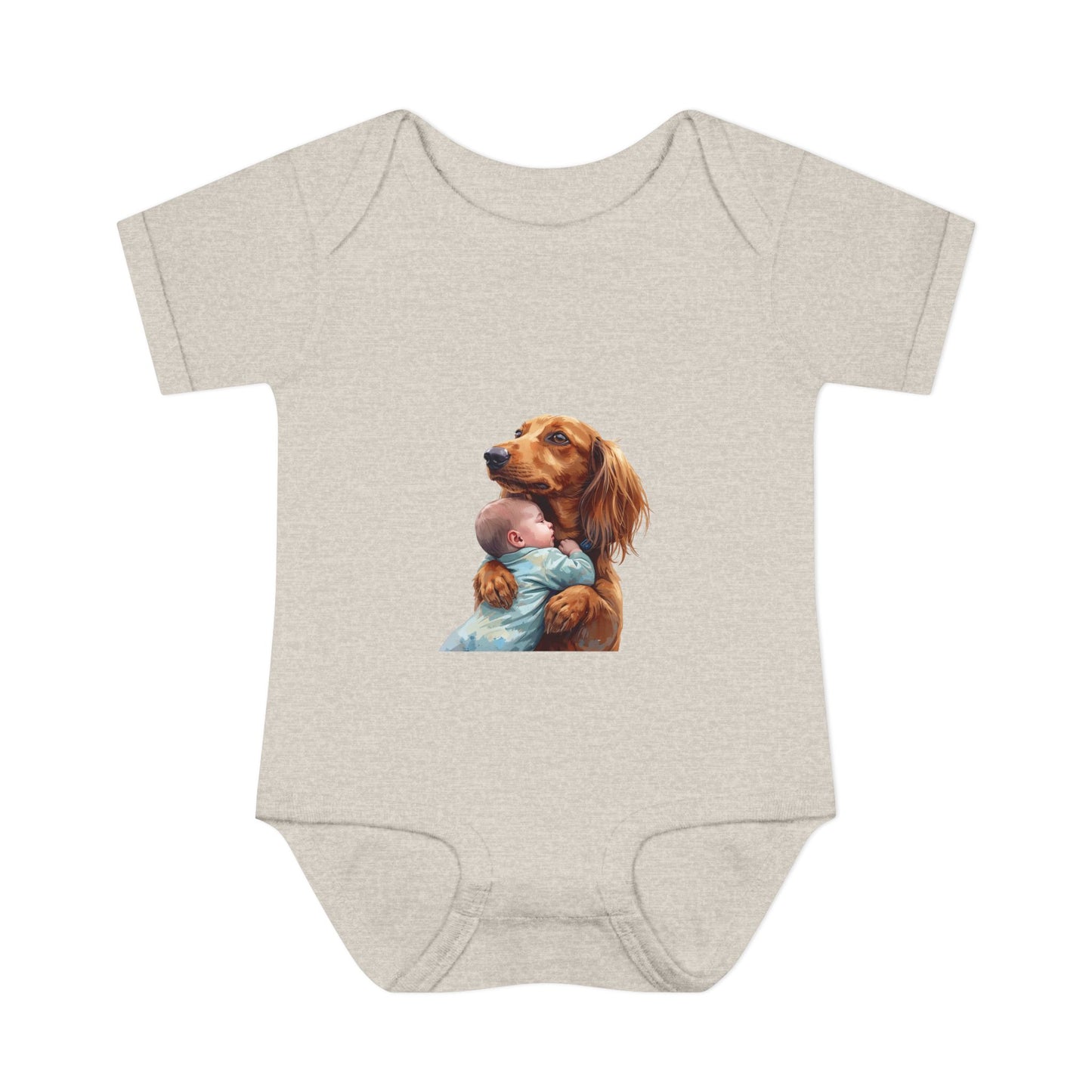 Baby Bodysuit with Dachshund Holding Newborn – Cute Infant Onesie Gift