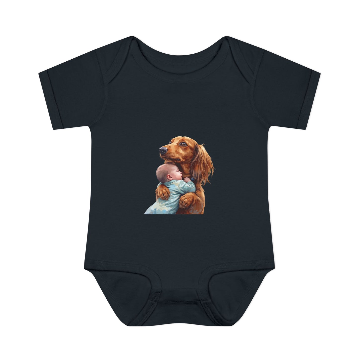 Baby Bodysuit with Dachshund Holding Newborn – Cute Infant Onesie Gift