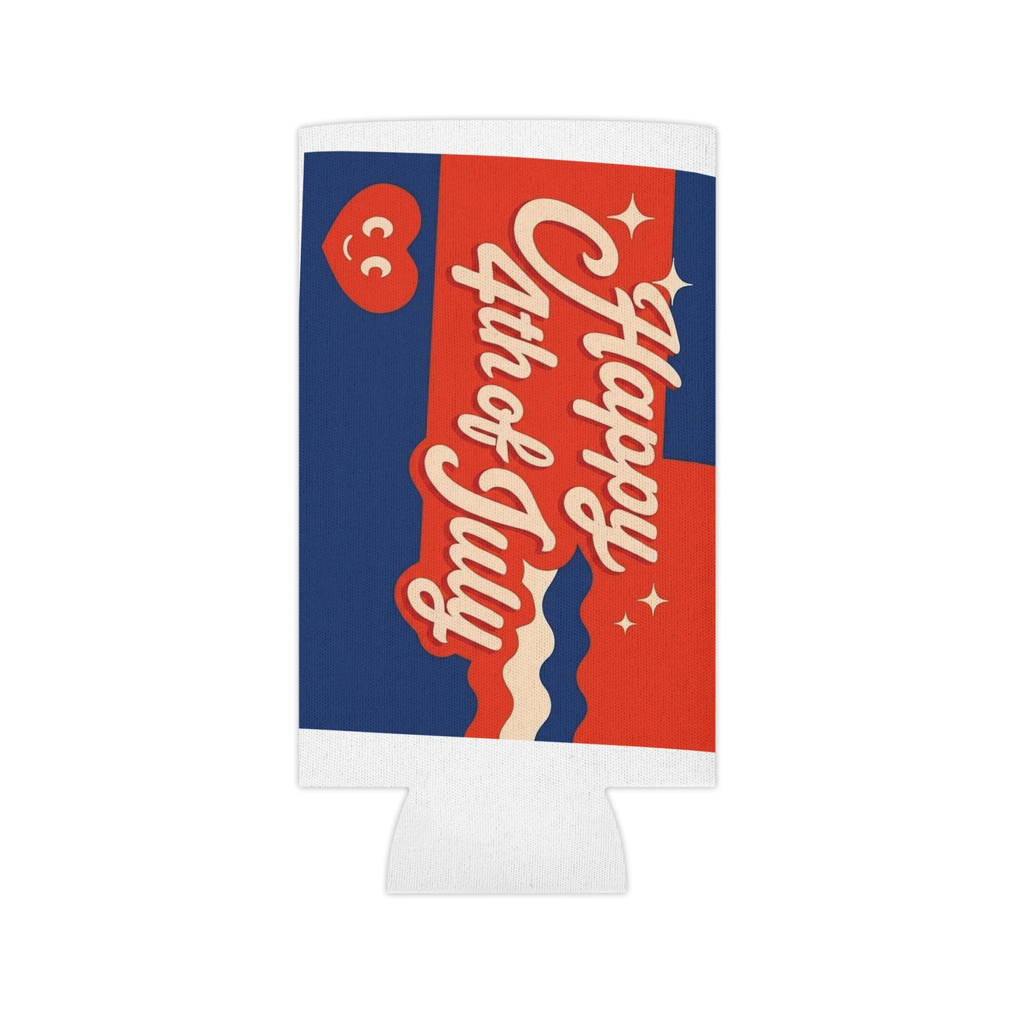 4th of July Can Cooler — "Happy 4th of July" Patriotic Beverage Koozie