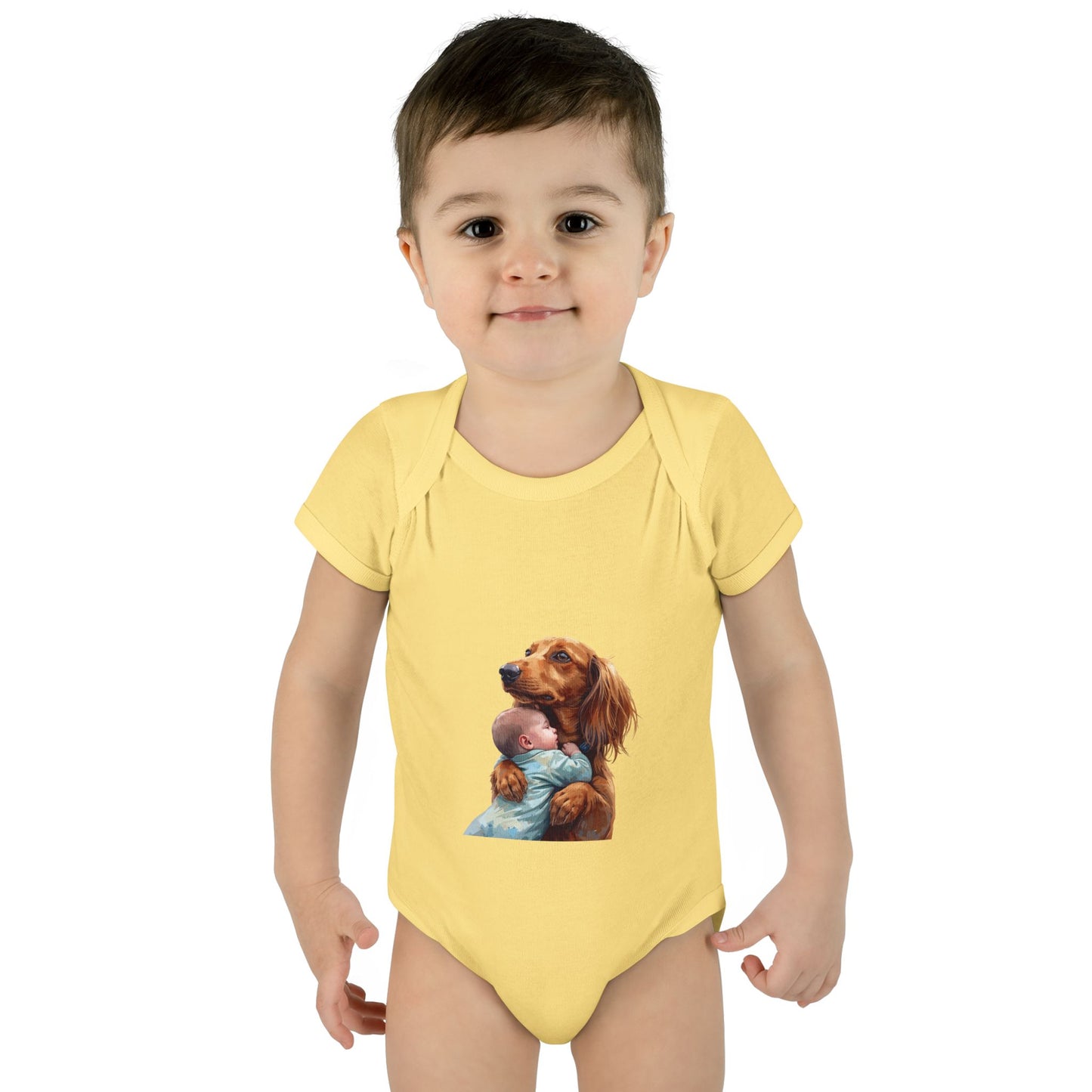 Baby Bodysuit with Dachshund Holding Newborn – Cute Infant Onesie Gift