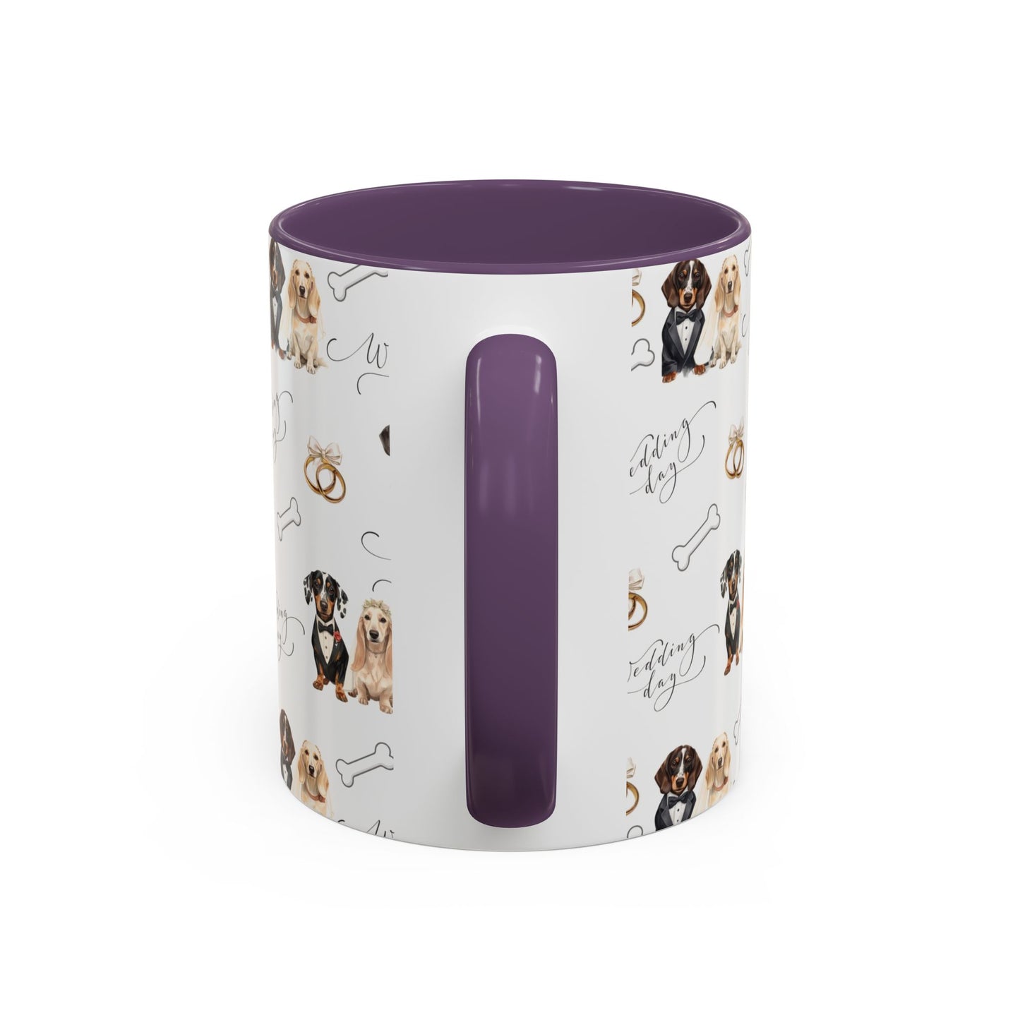 Wedding Dogs Coffee Mug — Cute Dachshund & Golden Retriever Pattern with 'Wedding Day' Accents (11/15oz)