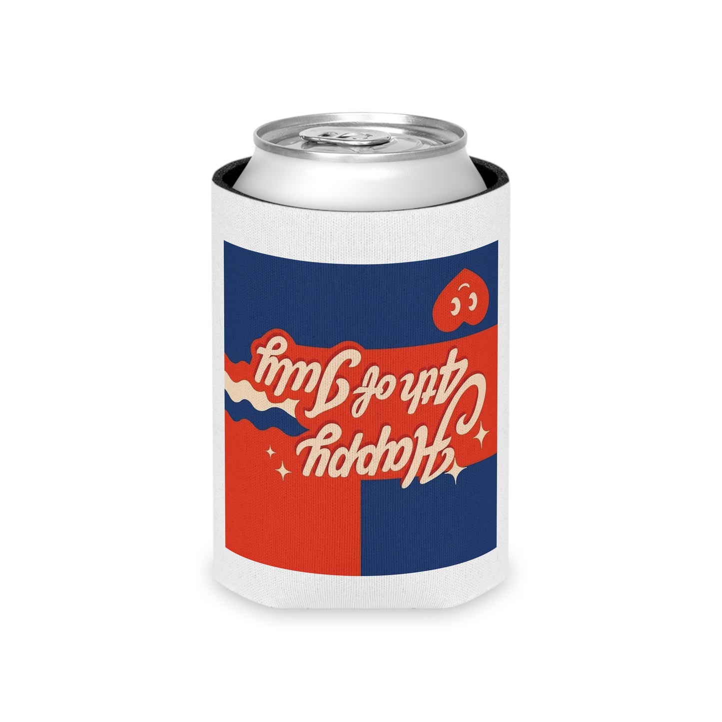 4th of July Can Cooler — "Happy 4th of July" Patriotic Beverage Koozie