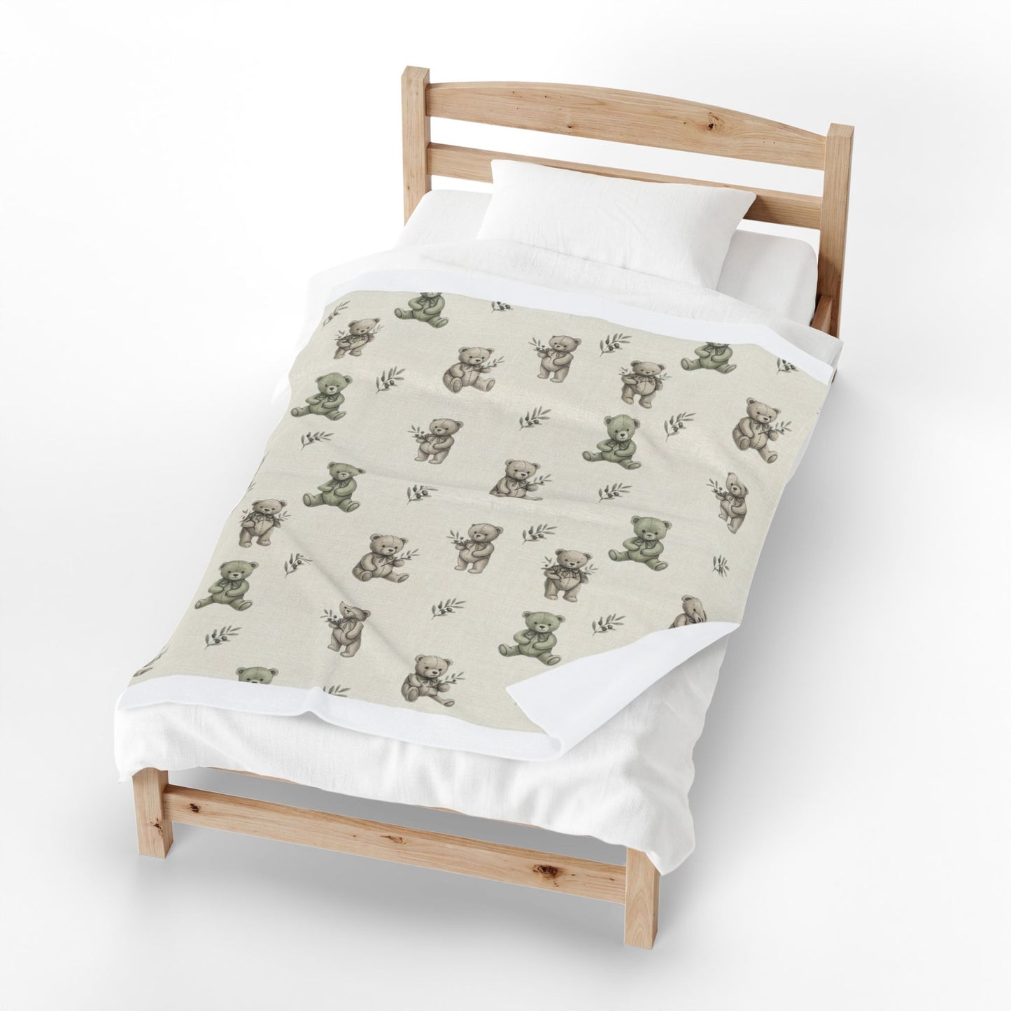 Teddy Bear Velveteen Plush Blanket — Soft Neutral Nursery Throw for Baby Shower & Newborn