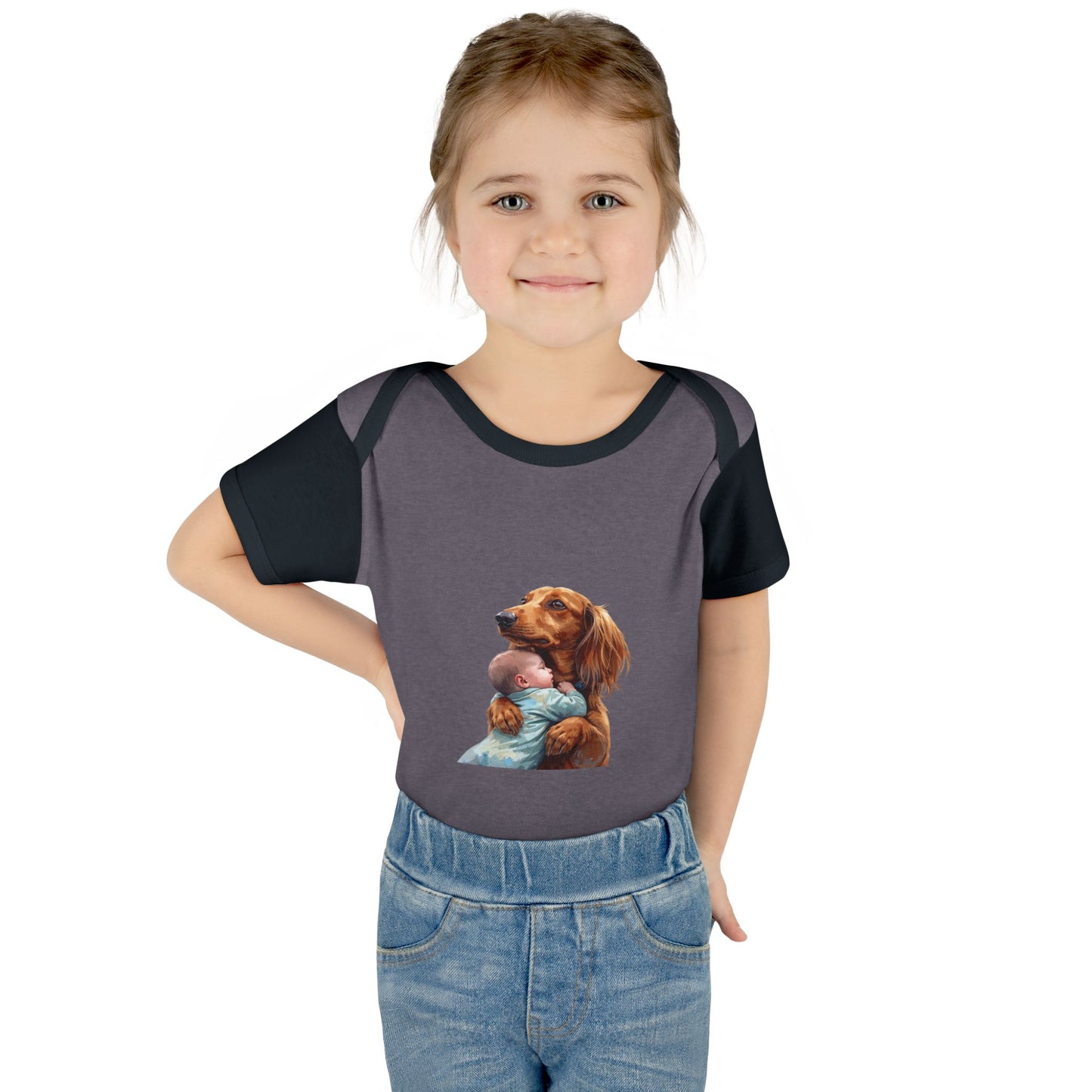 Baby Bodysuit with Dachshund Holding Newborn – Cute Infant Onesie Gift