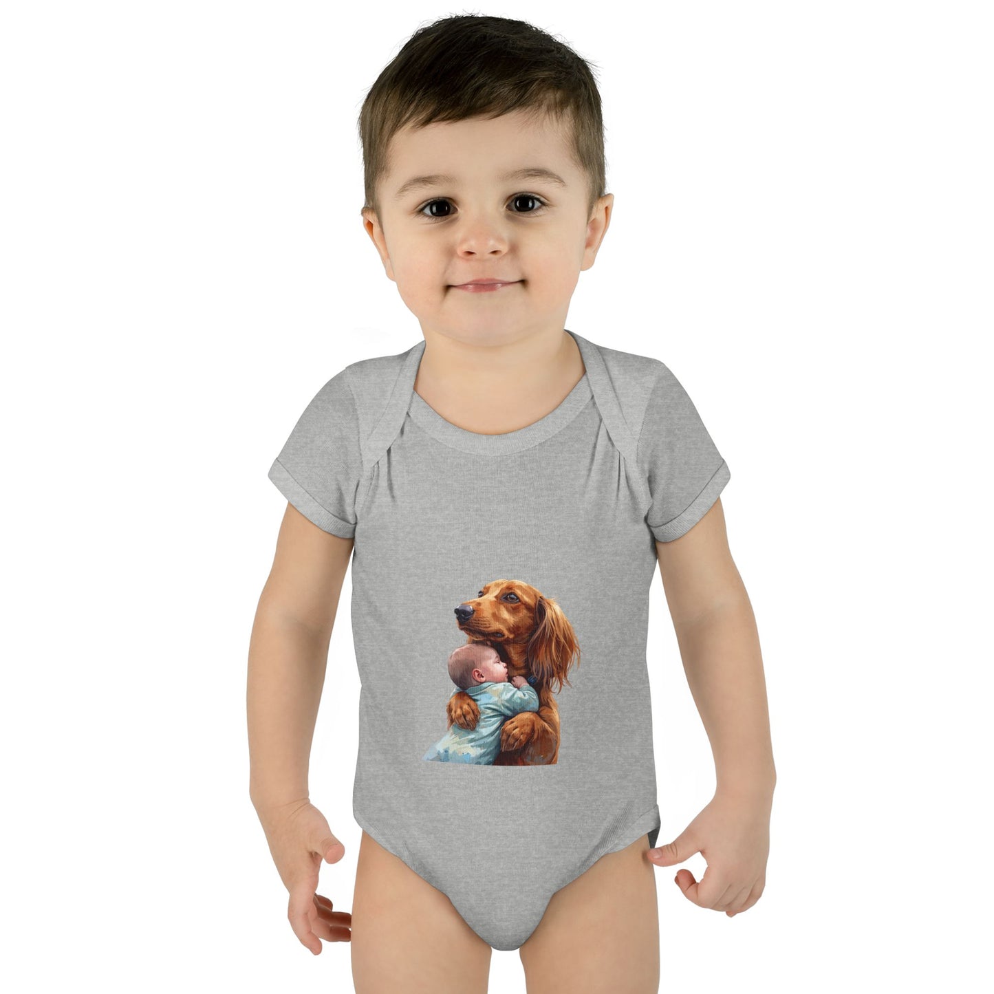 Baby Bodysuit with Dachshund Holding Newborn – Cute Infant Onesie Gift