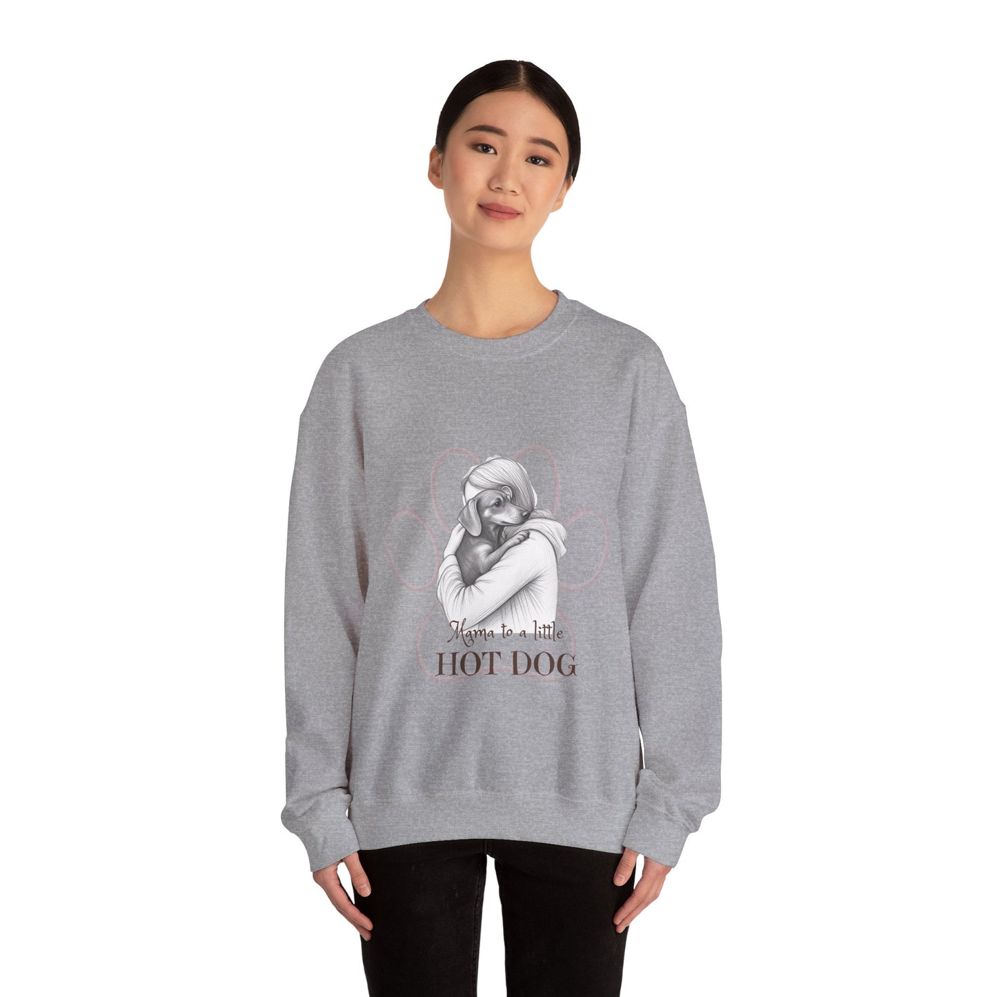 “Mom to a Little Hot Dog” Crewneck Sweatshirt — Cute Dachshund Graphic Pullover