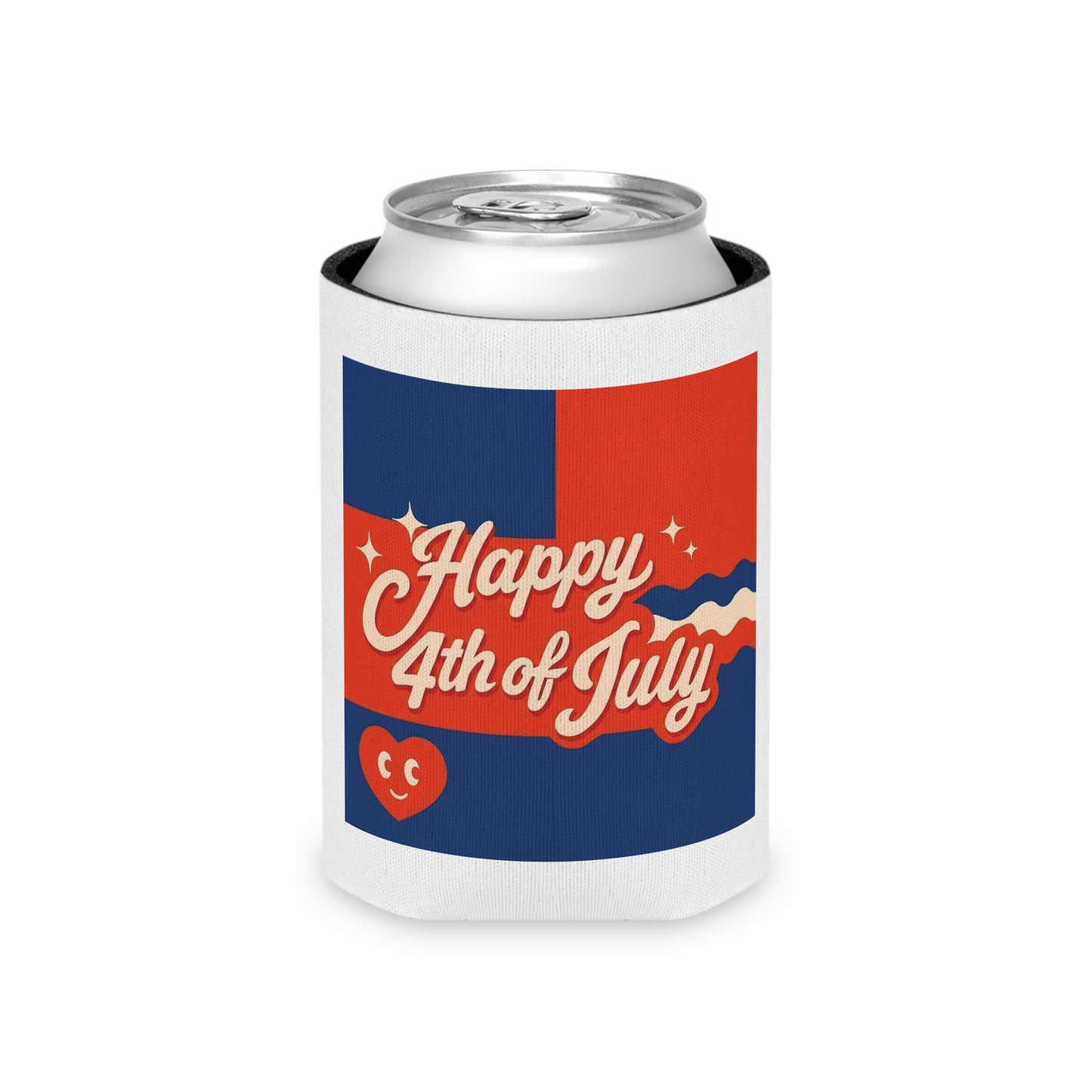 4th of July Can Cooler — "Happy 4th of July" Patriotic Beverage Koozie