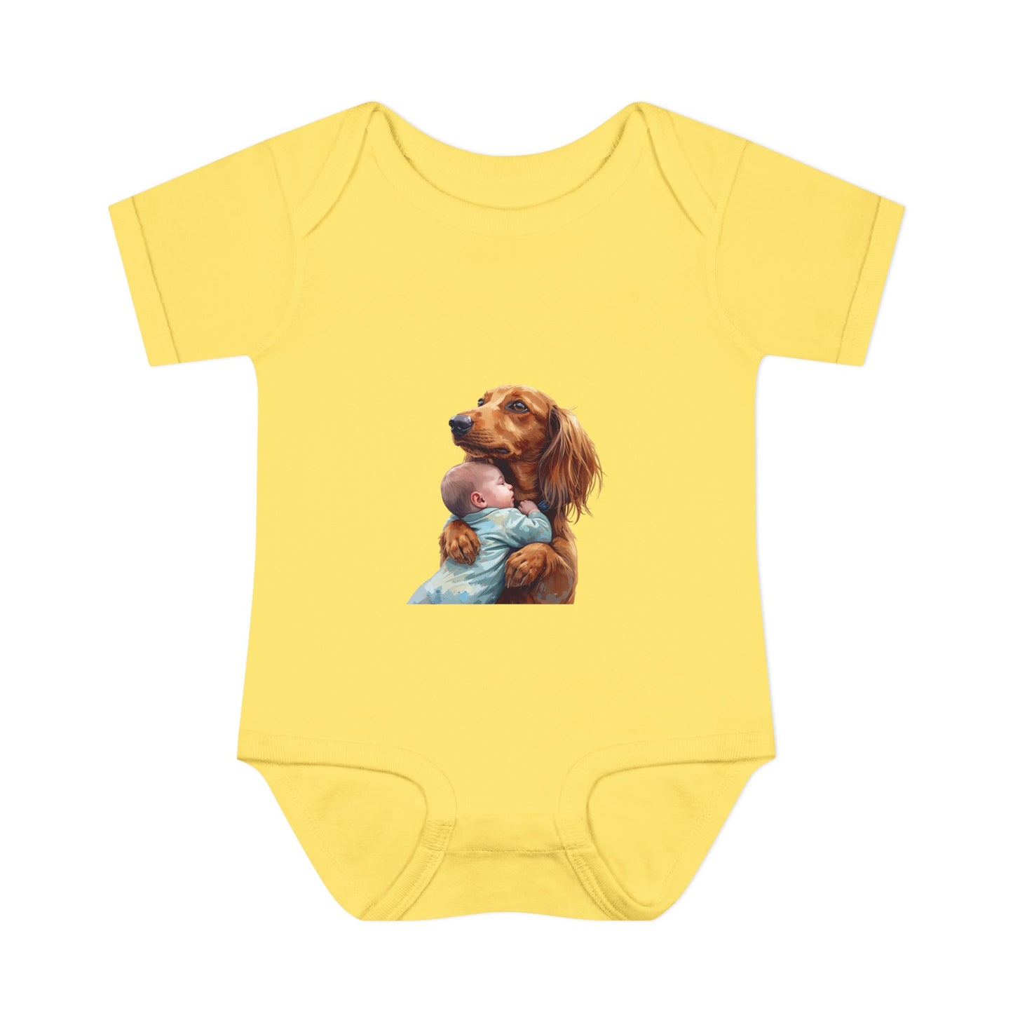 Baby Bodysuit with Dachshund Holding Newborn – Cute Infant Onesie Gift