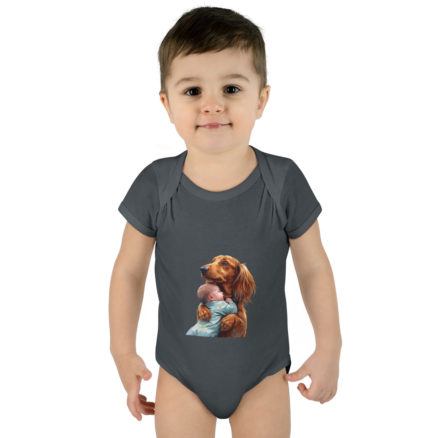 Baby Bodysuit with Dachshund Holding Newborn – Cute Infant Onesie Gift
