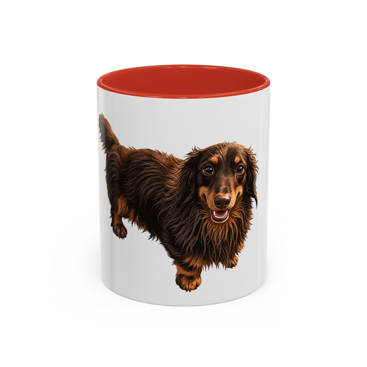 Dachshund Coffee Mug — Cute Long-Haired Wiener Dog Accent Mug (11/15oz)